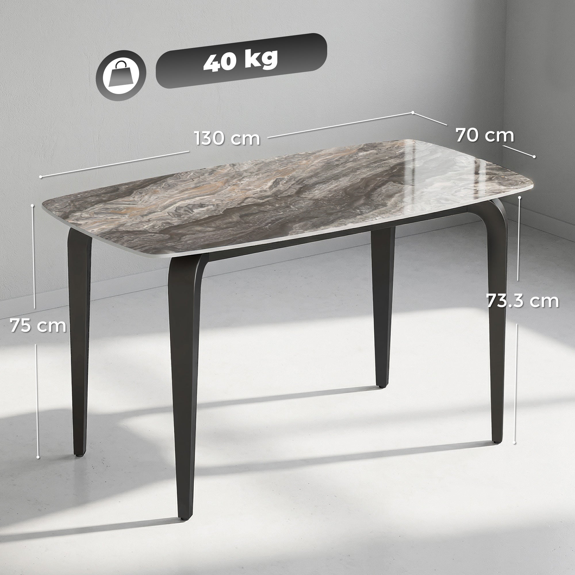 HOMCOM Dining Table for 4, Modern Kitchen Table with Sintered Stone Tabletop, Metal Legs, Brown