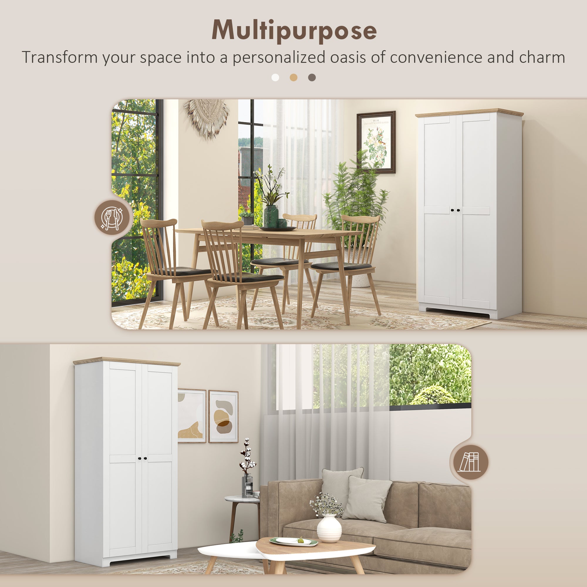 HOMCOM 172cm Kitchen Cupboard, Freestanding Storage Cabinet with Doors and Shelves, Modern 2-Door Kitchen Pantry Cupboard for Dining Room, White - North Peak Garden Furniture