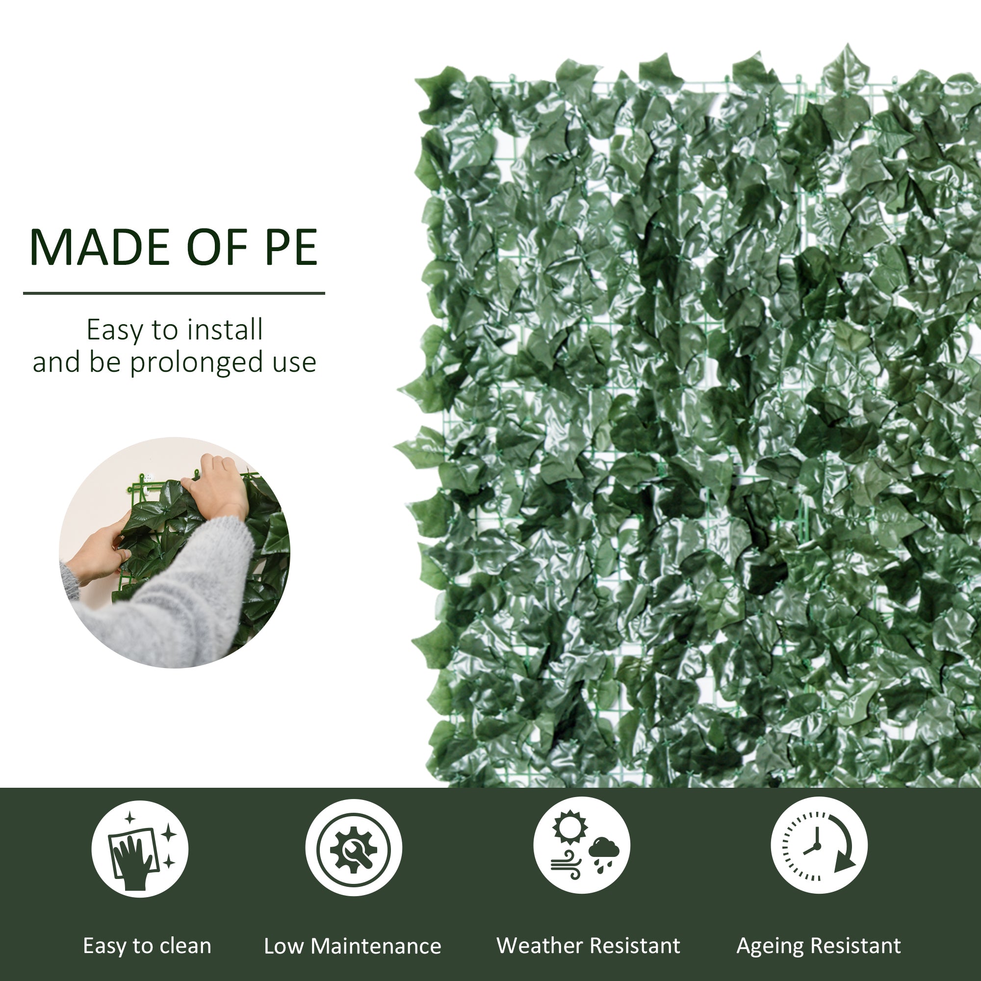 Outsunny 1-Piece Artificial Leaf Hedge Screen Privacy Fence Panel for Garden Outdoor Indoor Decor, Dark Green, 3M x 1.5M - North Peak Garden Furniture