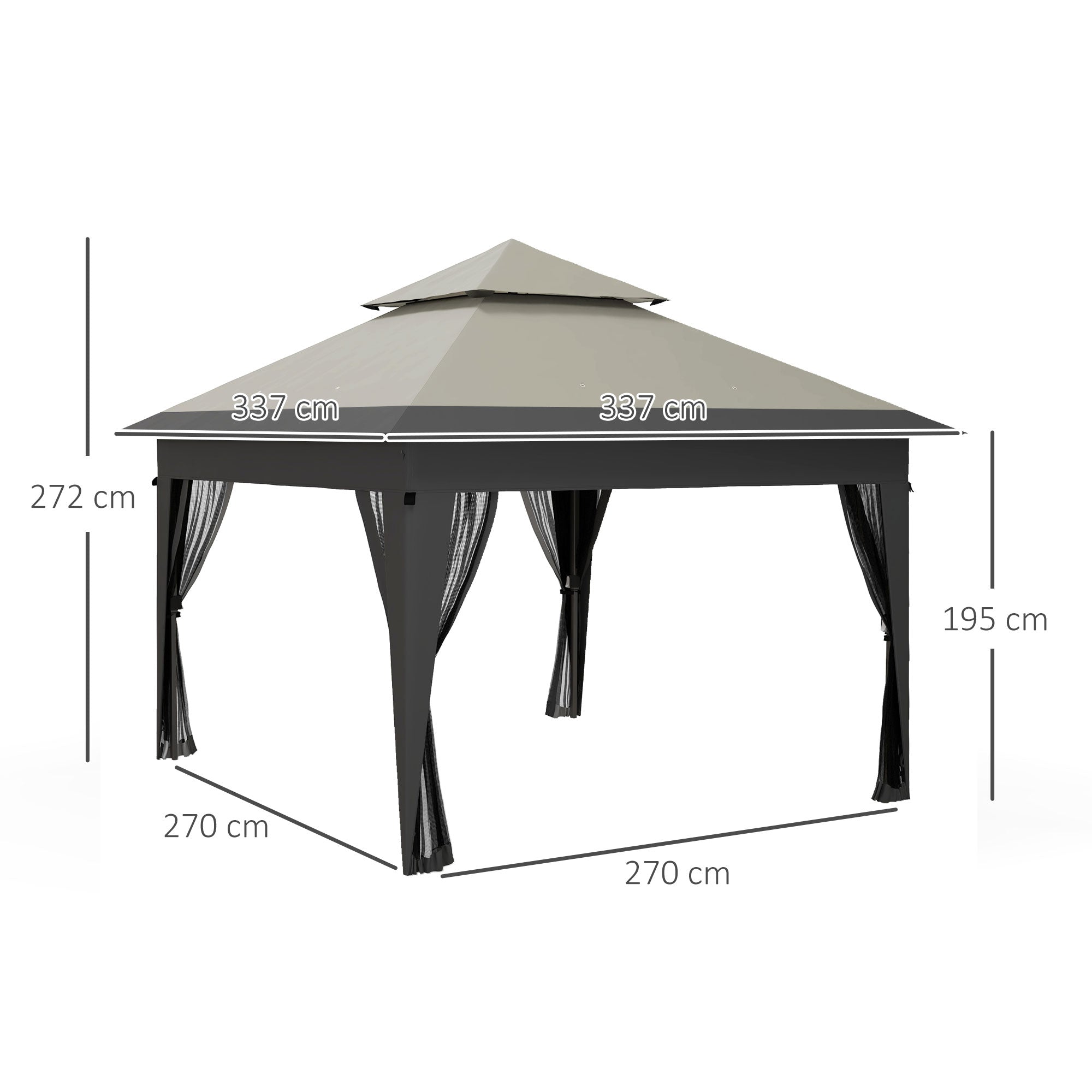 Outsunny 3 x 3(m) Pop Up Gazebo with Mosquito Netting, 1 Person Easy up Marquee Party Tent with 1-Button Push, Double Roof, Carry Bag, Sandbags, Height Adjustable Instant Shelter, Grey - North Peak Garden Furniture