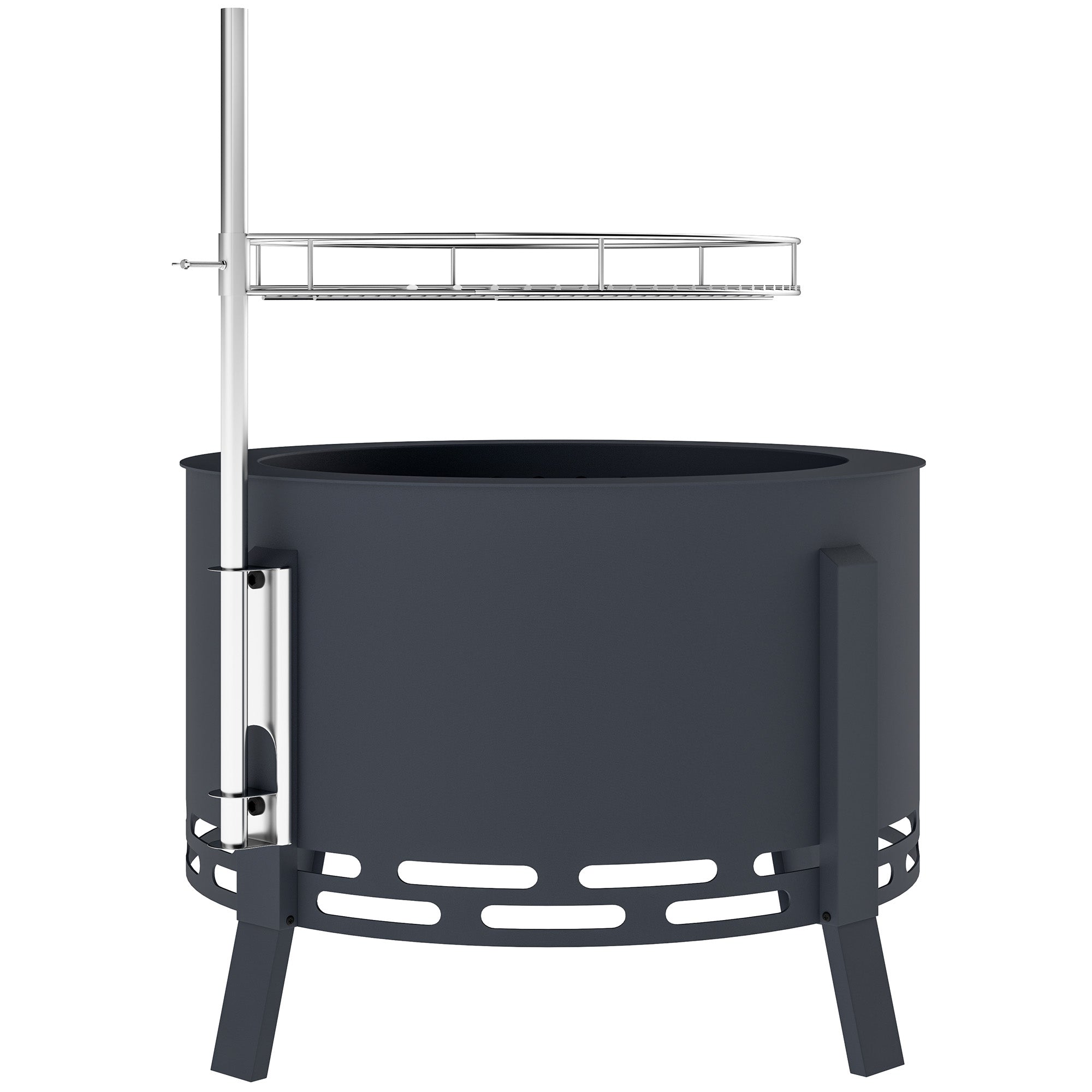 Outsunny Portable Fire Pit, 58 cm Round Firepit with Grill Grate, Fire Bowl with Ash Catcher and Poker, Fire Pit BBQ for Garden Camping Bonfire Picnic, Black - North Peak Garden Furniture