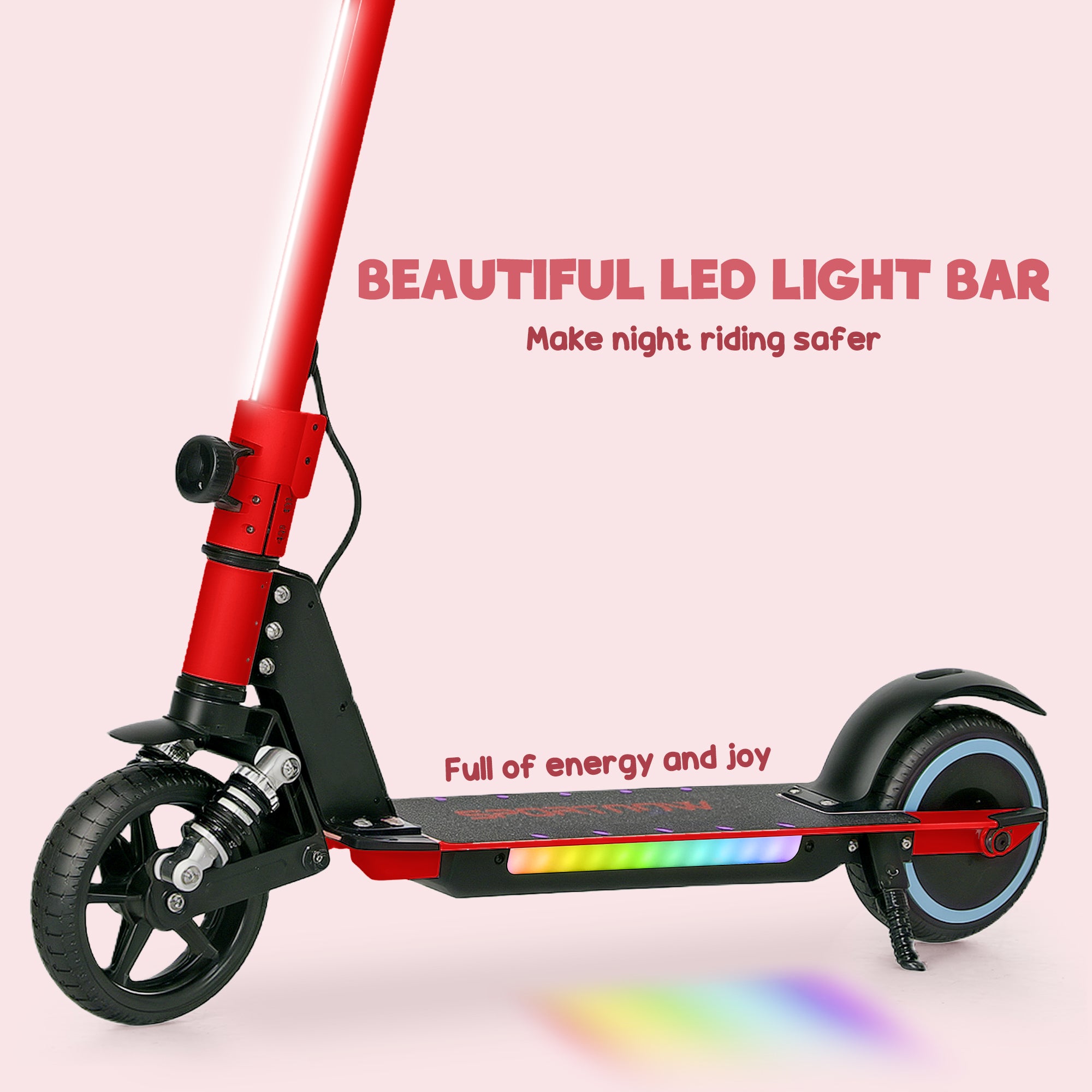 SPORTNOW Folding Electric Scooter for Kids Age 6-14 with Dual Brakes, Front Suspension, LED Colourful Lights and Display, 6.8kg Lightweight Aluminium E Scooter, Up to 14 KM/H & 6 KM, Red