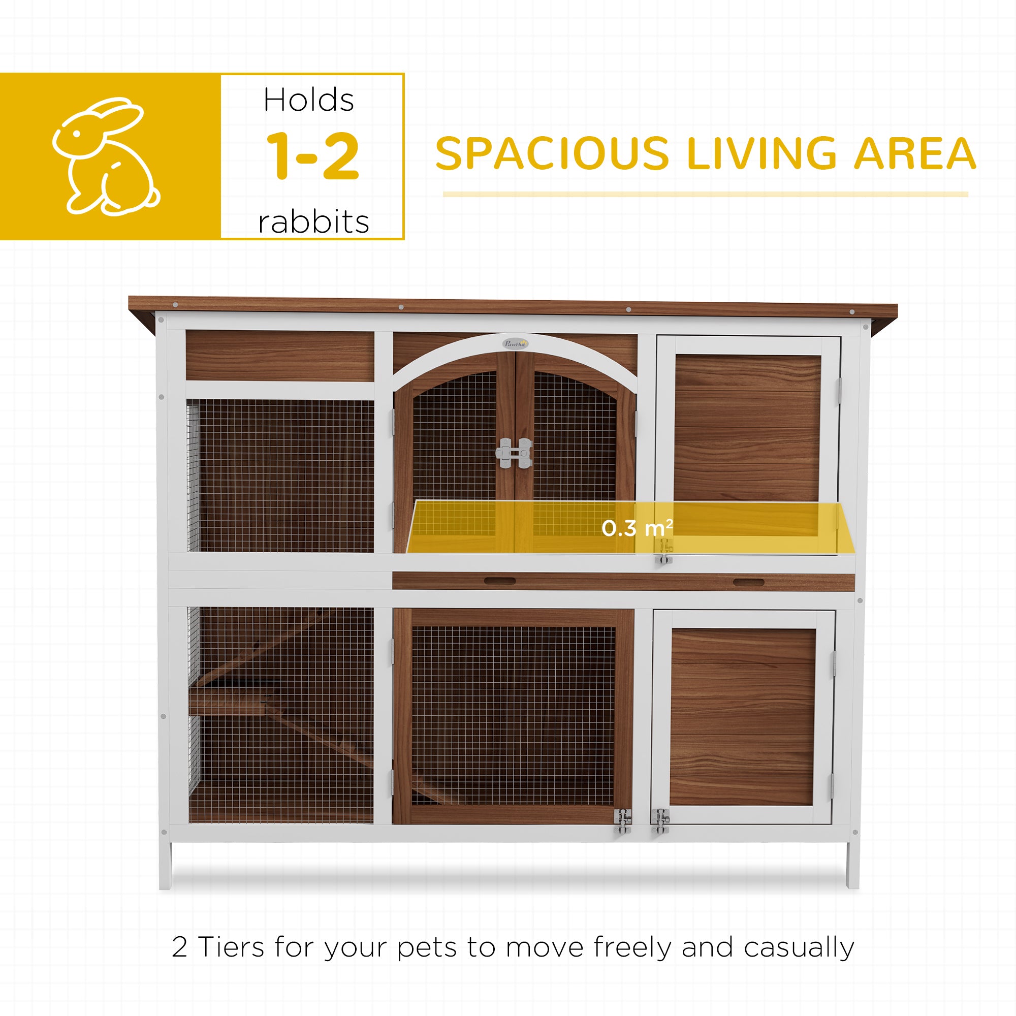 PawHut Two-Tier Wooden Pet Hutch with Openable Roof, Slide-Out Tray - North Peak Garden Furniture