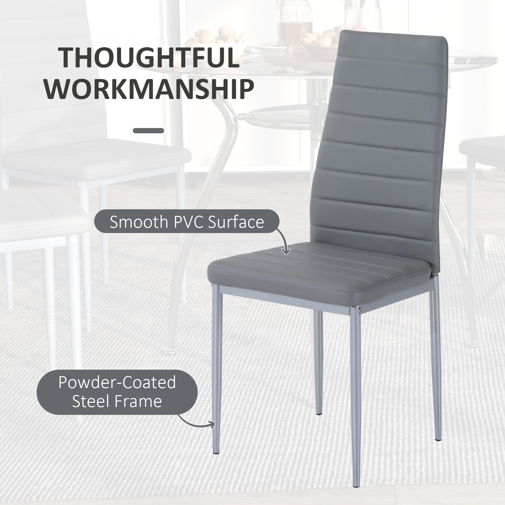 HOMCOM Five-Piece Dining Set, with Padded Chairs and Glass-Top Table - Grey - North Peak Garden Furniture