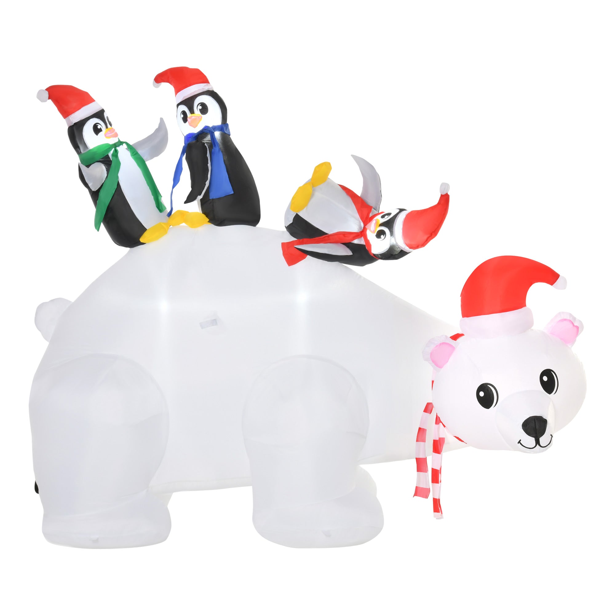 HOMCOM 5ft Outdoor Christmas Inflatable with LED Light, Lighted Blow up Polar Bear with Three Penguins, Giant Yard Party Decoration for Home Garden Lawn Party Prop - North Peak Garden Furniture