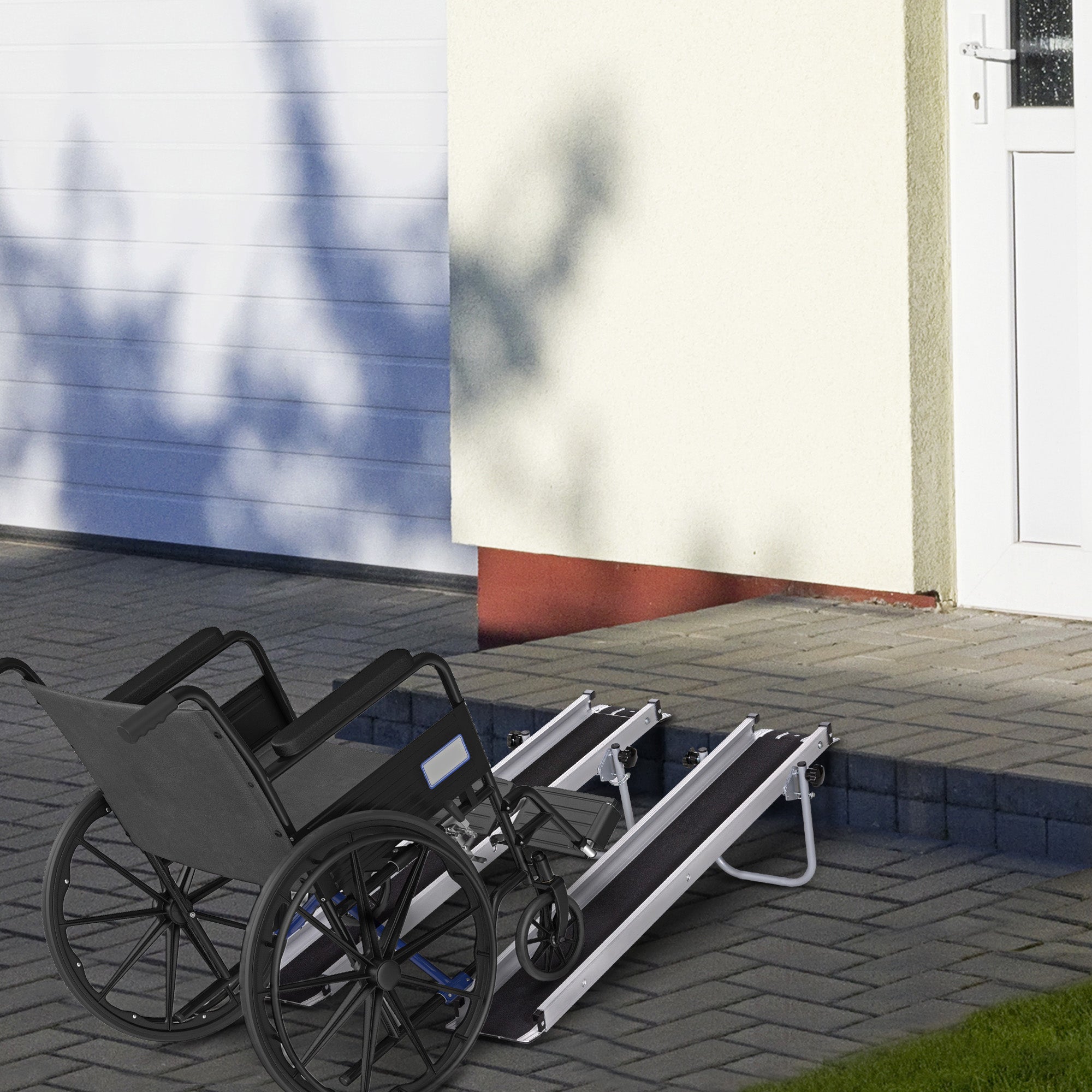 HOMCOM Set of Two 244cm Three-Level Aluminium Wheelchair Ramps - North Peak Garden Furniture