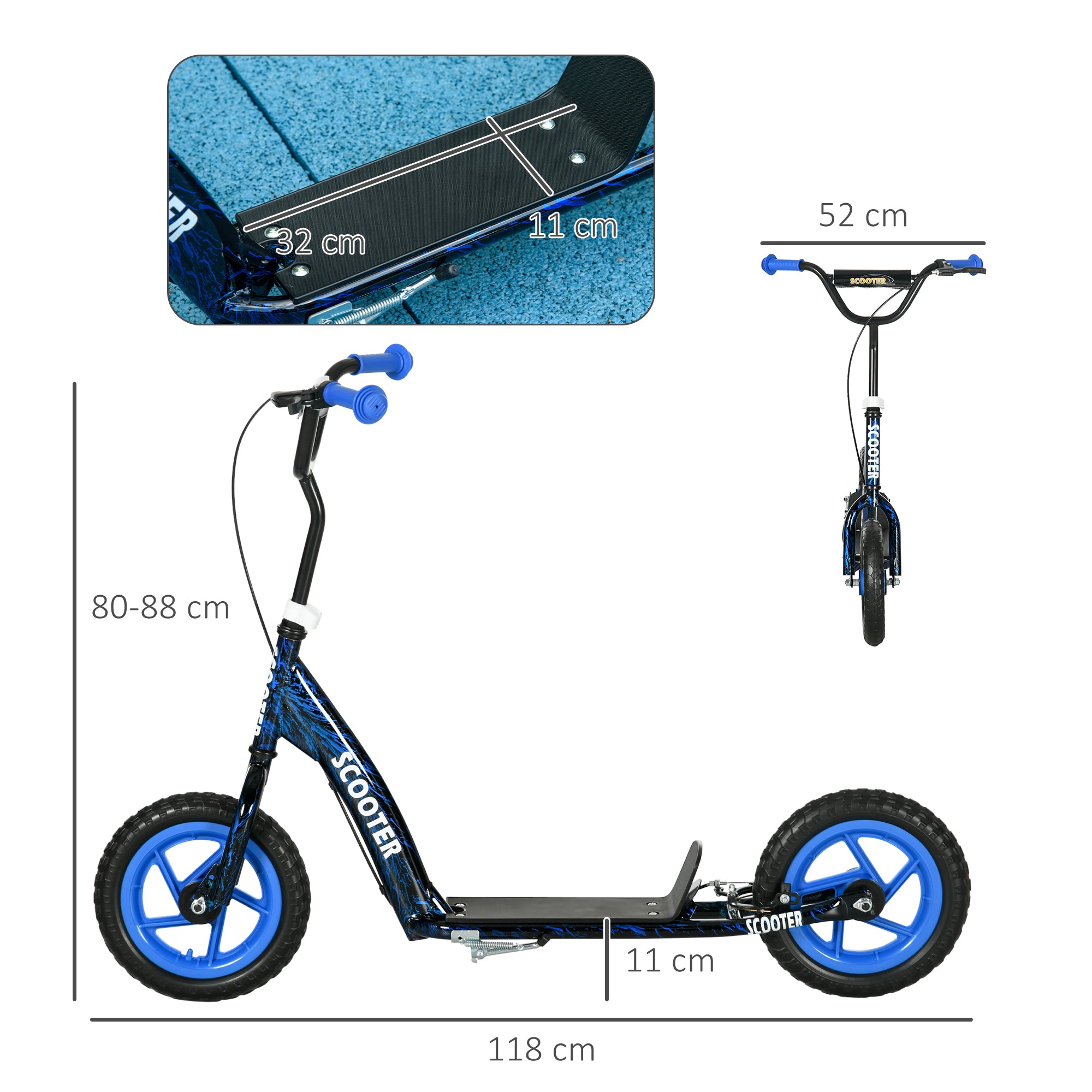 AIYAPLAY Kids Scooter with Adjustable Handlebar, Children's Kick Scooter with Non-slip Footplate, Rear Brake, Kickstand, Blue - North Peak Garden Furniture