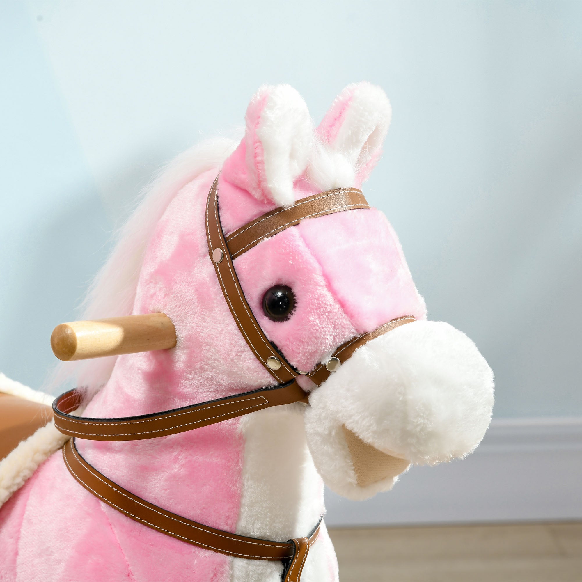 HOMCOM Wooden Rocking Horse with Music, Sound, Saddle for Ages 3-6 Years - North Peak Garden Furniture