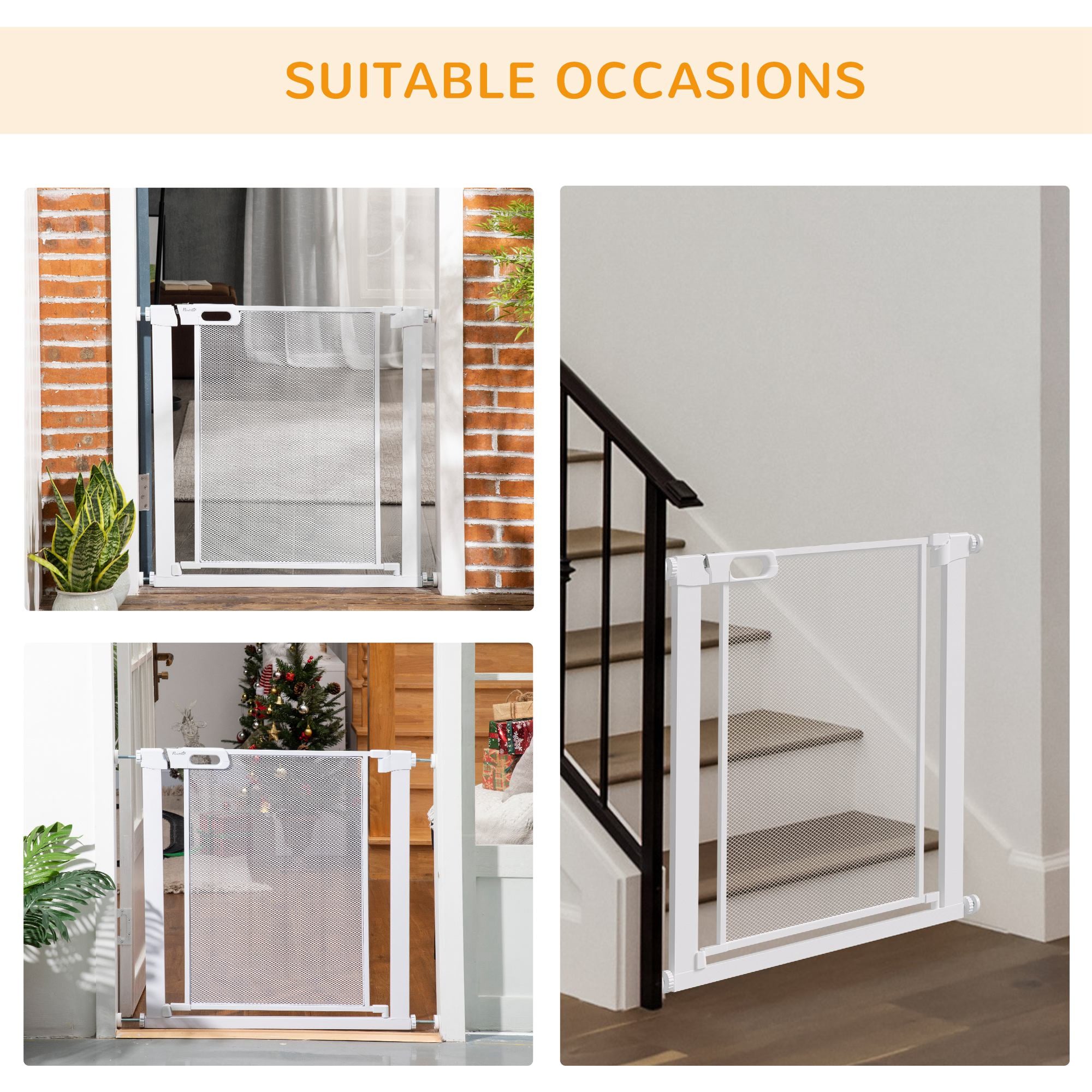 PawHut Pet Safety Gate, for Doorways, Staircases, Hallways, with 75-82cm Adjustable Width - White