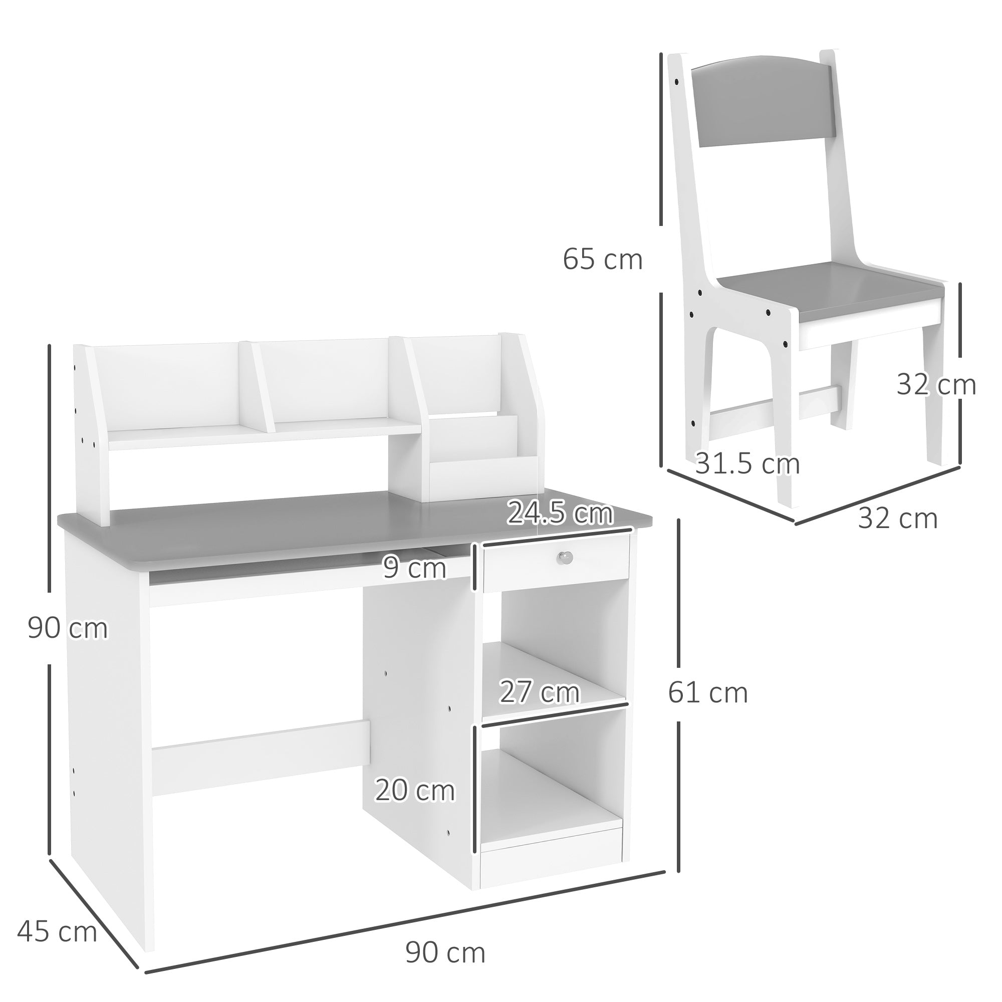ZONEKIZ Two-Piece Kids Desk and Chair Set with Storage, for Ages 5-8 Years - Grey - North Peak Garden Furniture