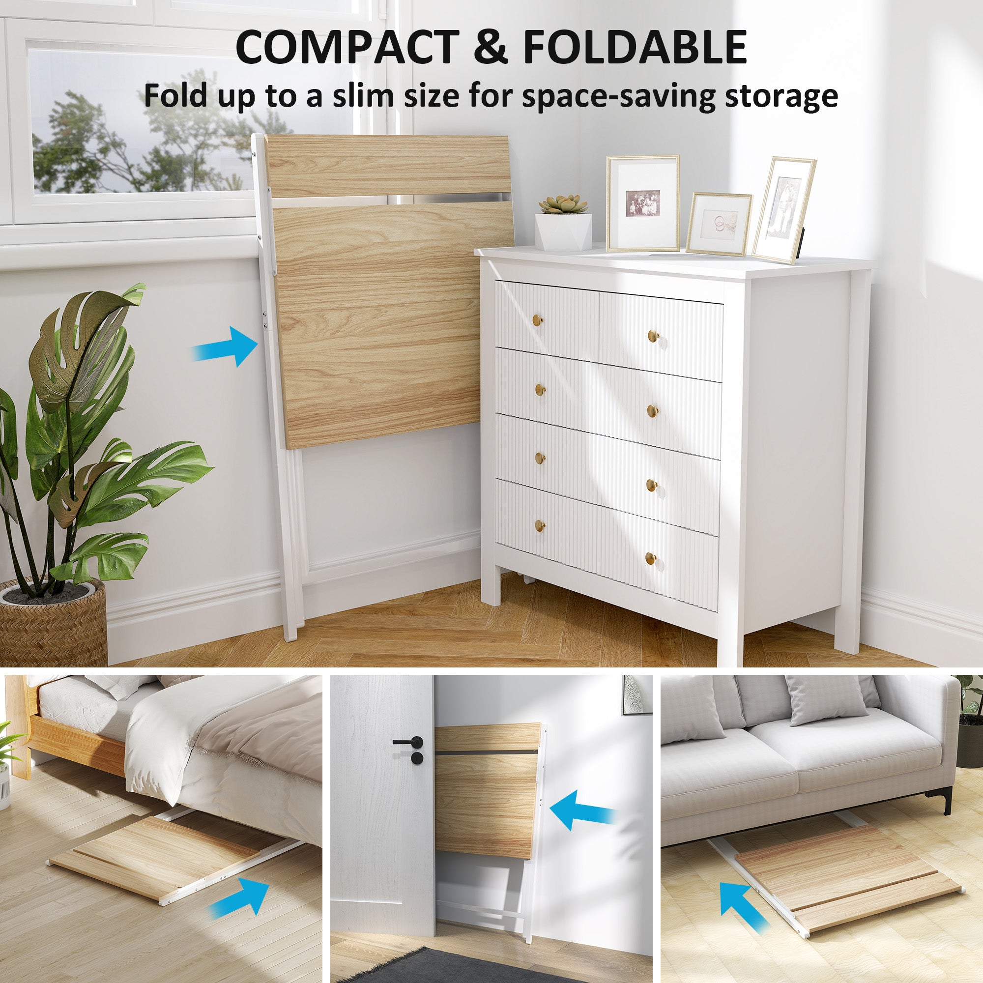 HOMCOM 70 cm Folding Computer Desk with Monitor Shelf - Natural Wood Finish - North Peak Garden Furniture