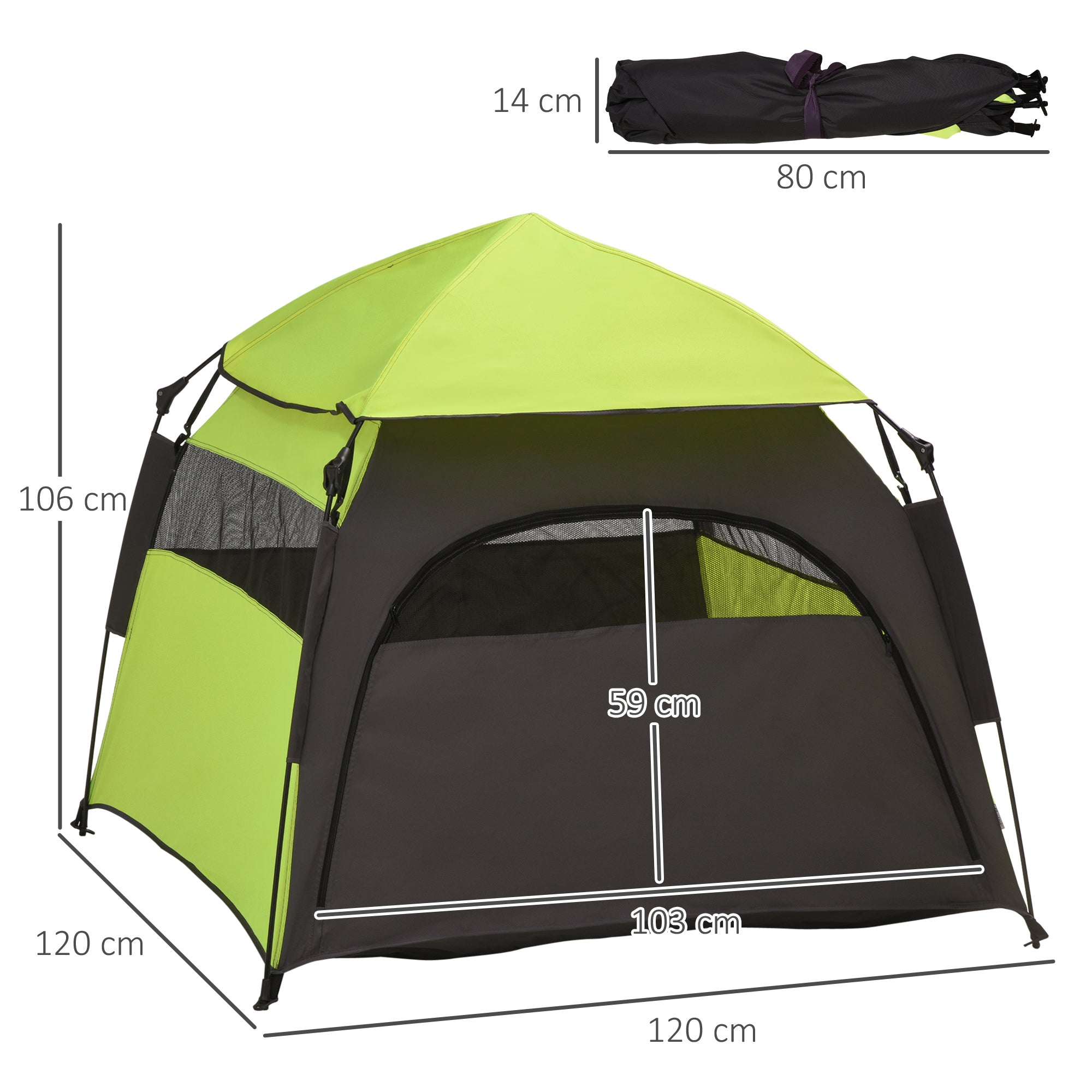 PawHut Foldable Dog Cat Tent with Waterproof Oxford, Carry Bag for Extra Large Dog, Green - North Peak Garden Furniture