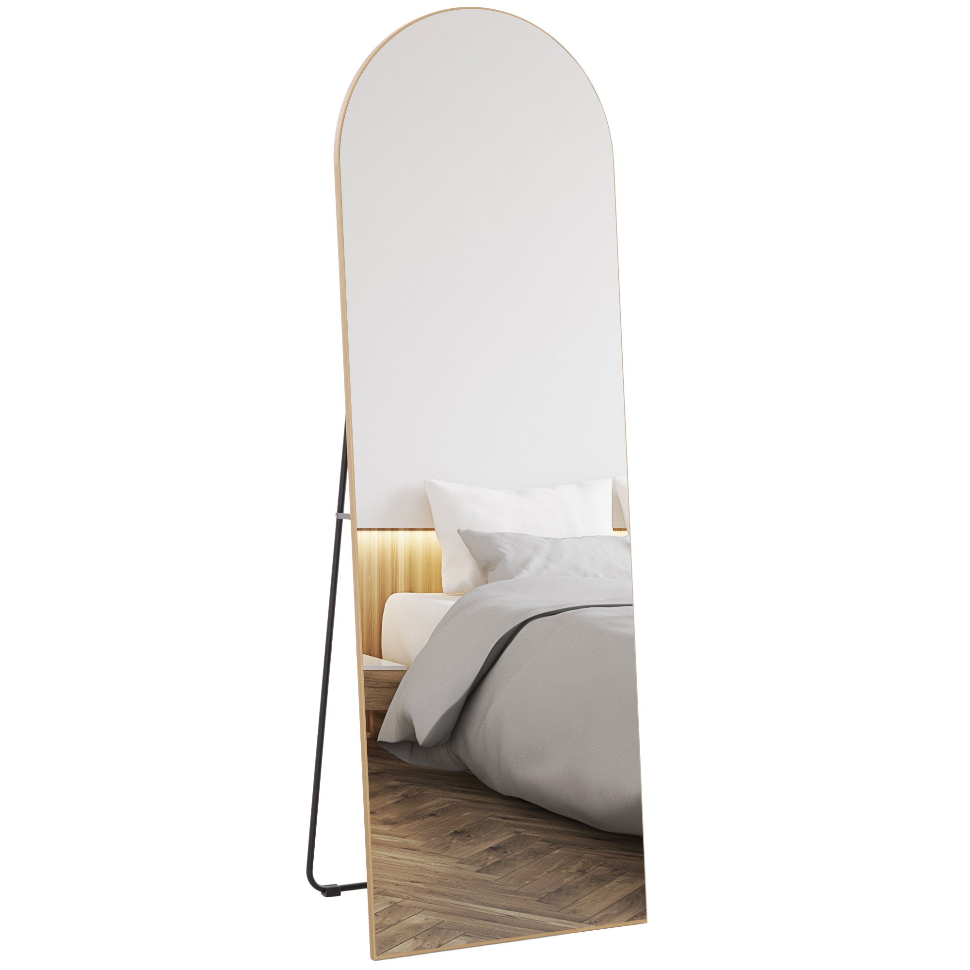 HOMCOM 150cm Arched Full Length Mirror - Gold Tone - North Peak Garden Furniture