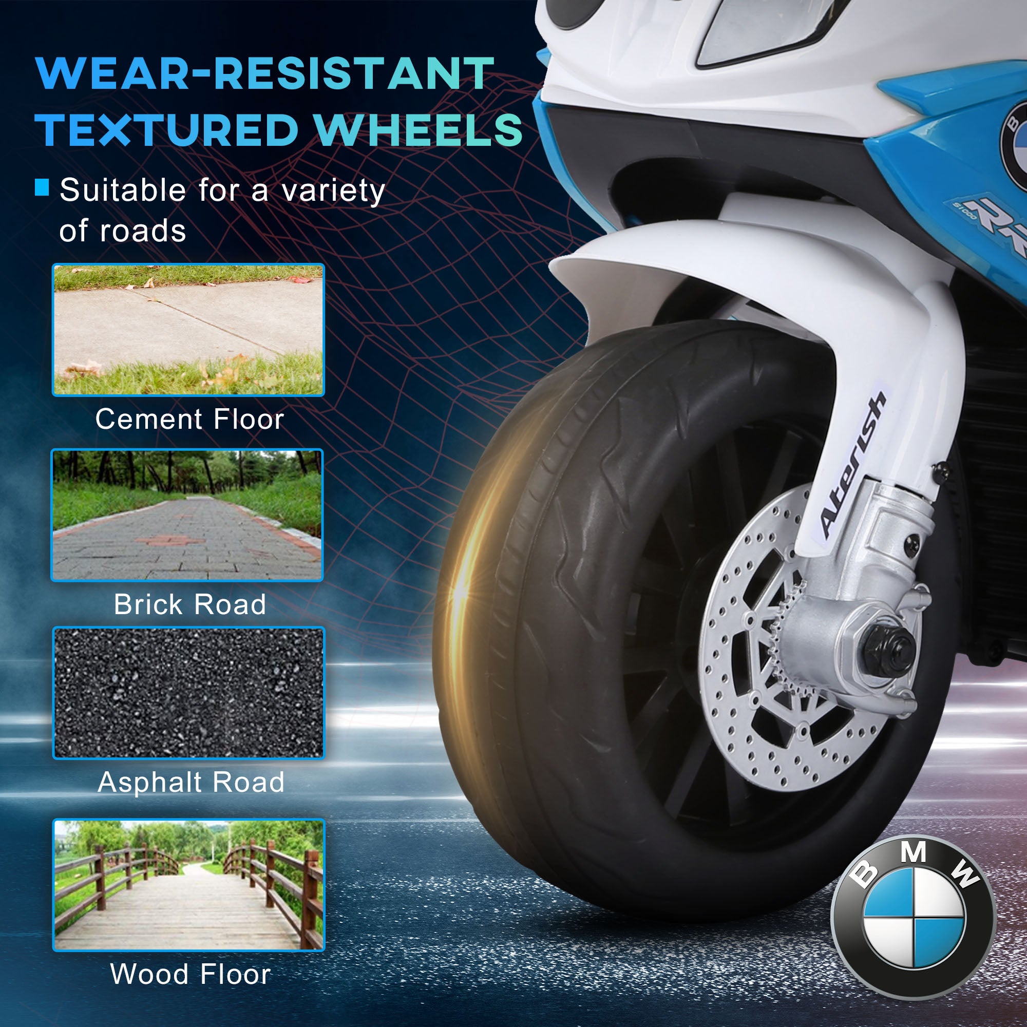 HOMCOM 6V BMW S1000RR Licensed Kids Electric Motorbike with Headlight, Music, Blue - North Peak Garden Furniture