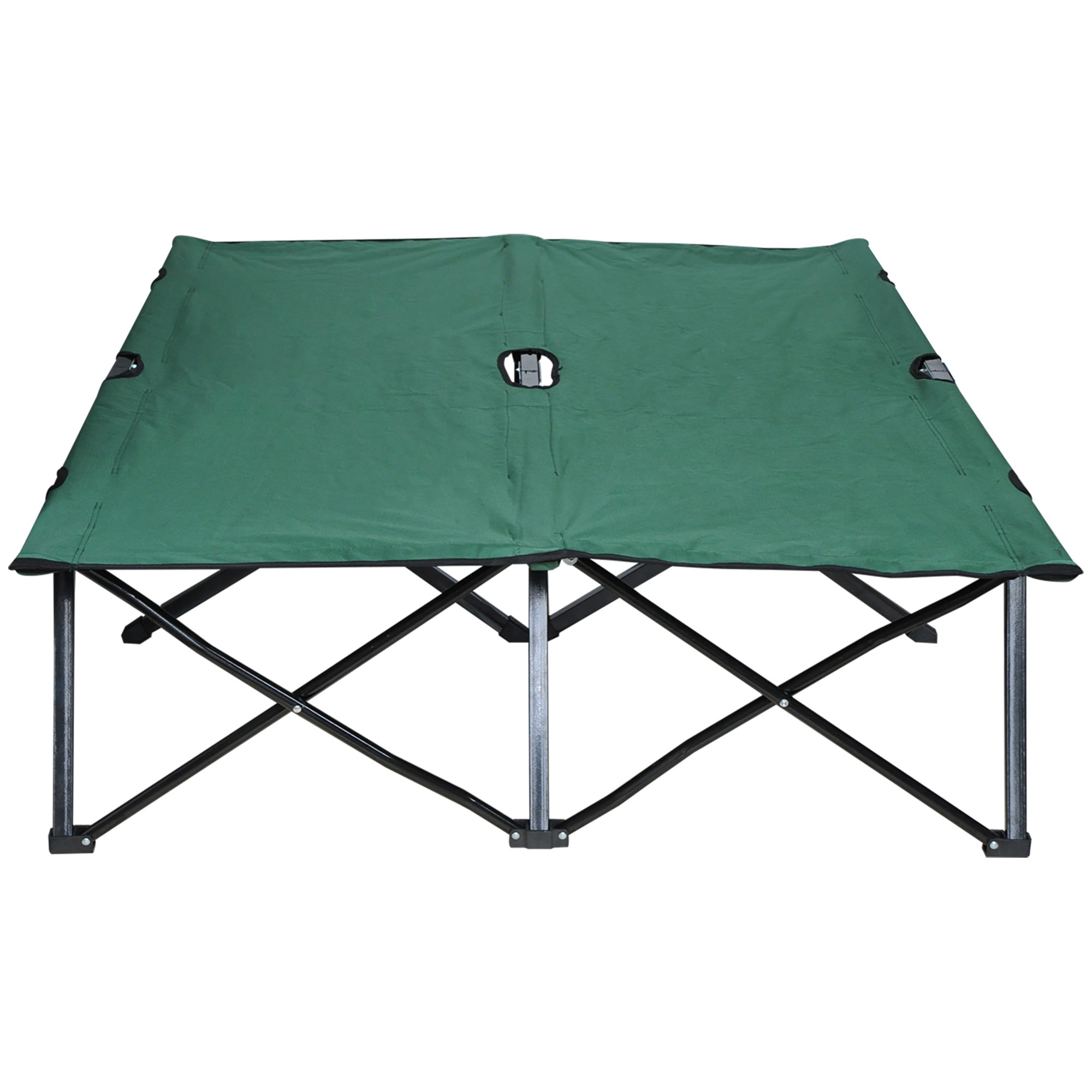 Outsunny Double Camping Bed Camping Cot Foldable Sunbed Outdoor Patio Sleeping Bed Super Light with Carry Bag (Green)