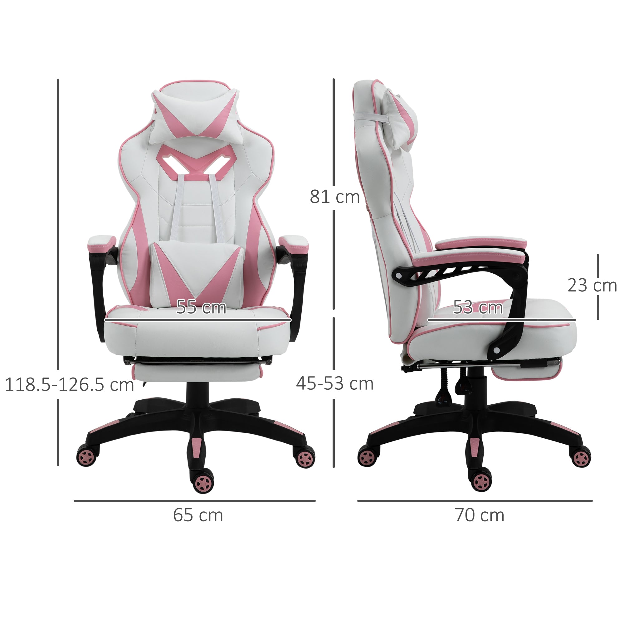 Vinsetto Computer Gaming Chair, Racing Desk Chair with Lumbar Support and Footrest, PU Leather Gamer Chair with Headrest and Swivel Wheels for Home, Pink - North Peak Garden Furniture