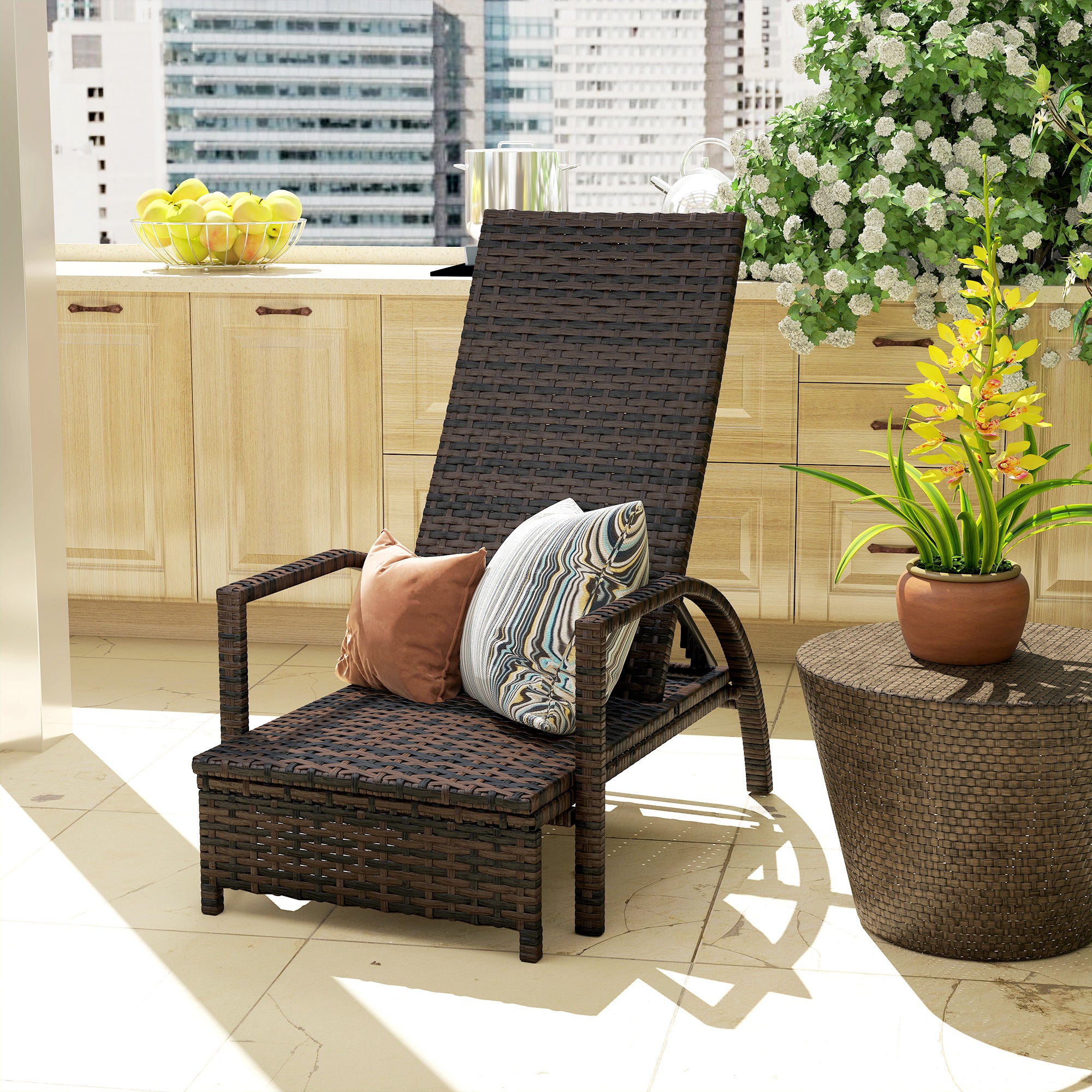 Outsunny PE Rattan Sun Lounger with Adjustable Backrest - Mixed-brown - North Peak Garden Furniture