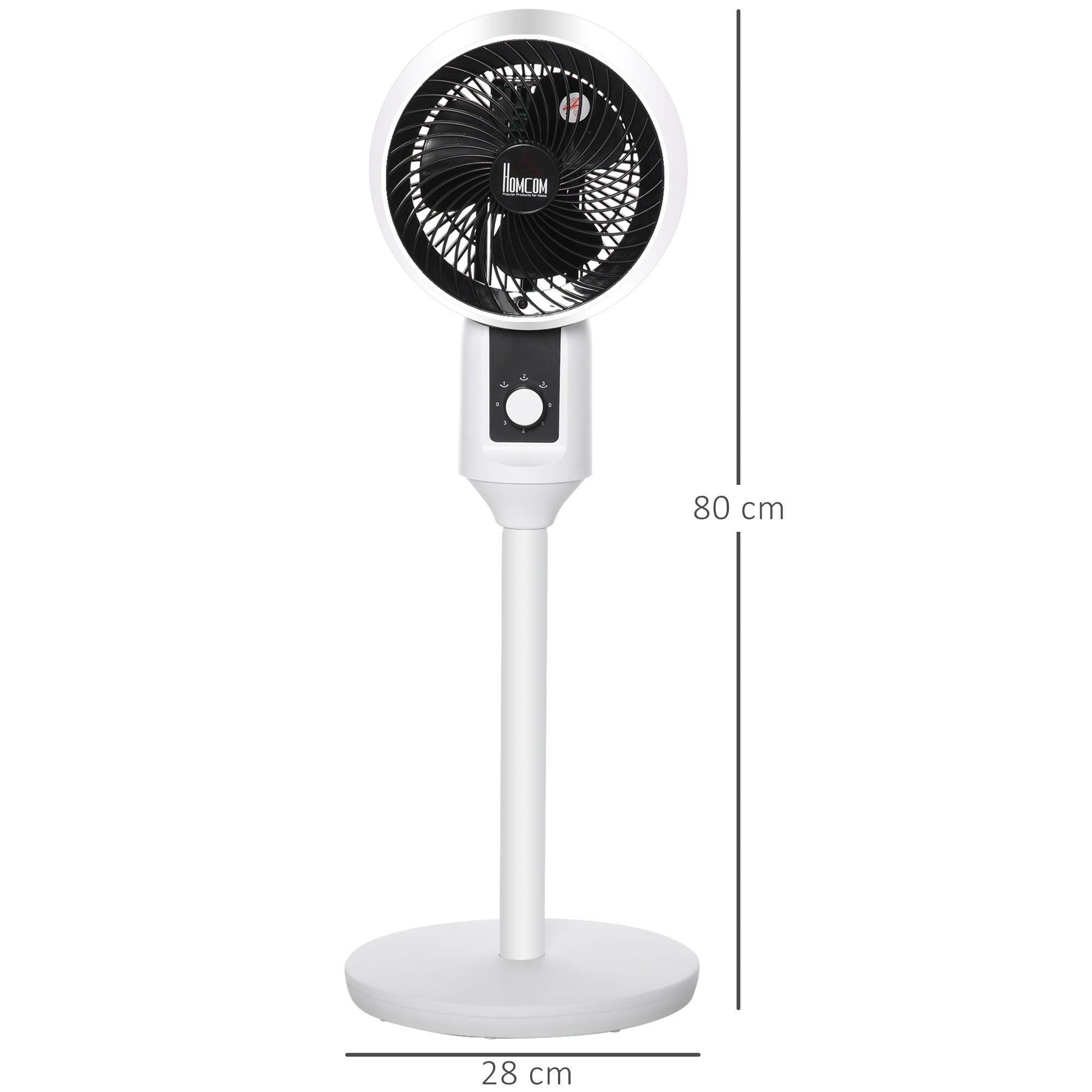 HOMCOM 9'' Air Circulator Fan 3 Speed, 70° Oscillation 90° Vertical Tilt, Carry Handle, Pedestal Fan, Air Circulator for Living Room, Bedroom, Office, White - North Peak Garden Furniture