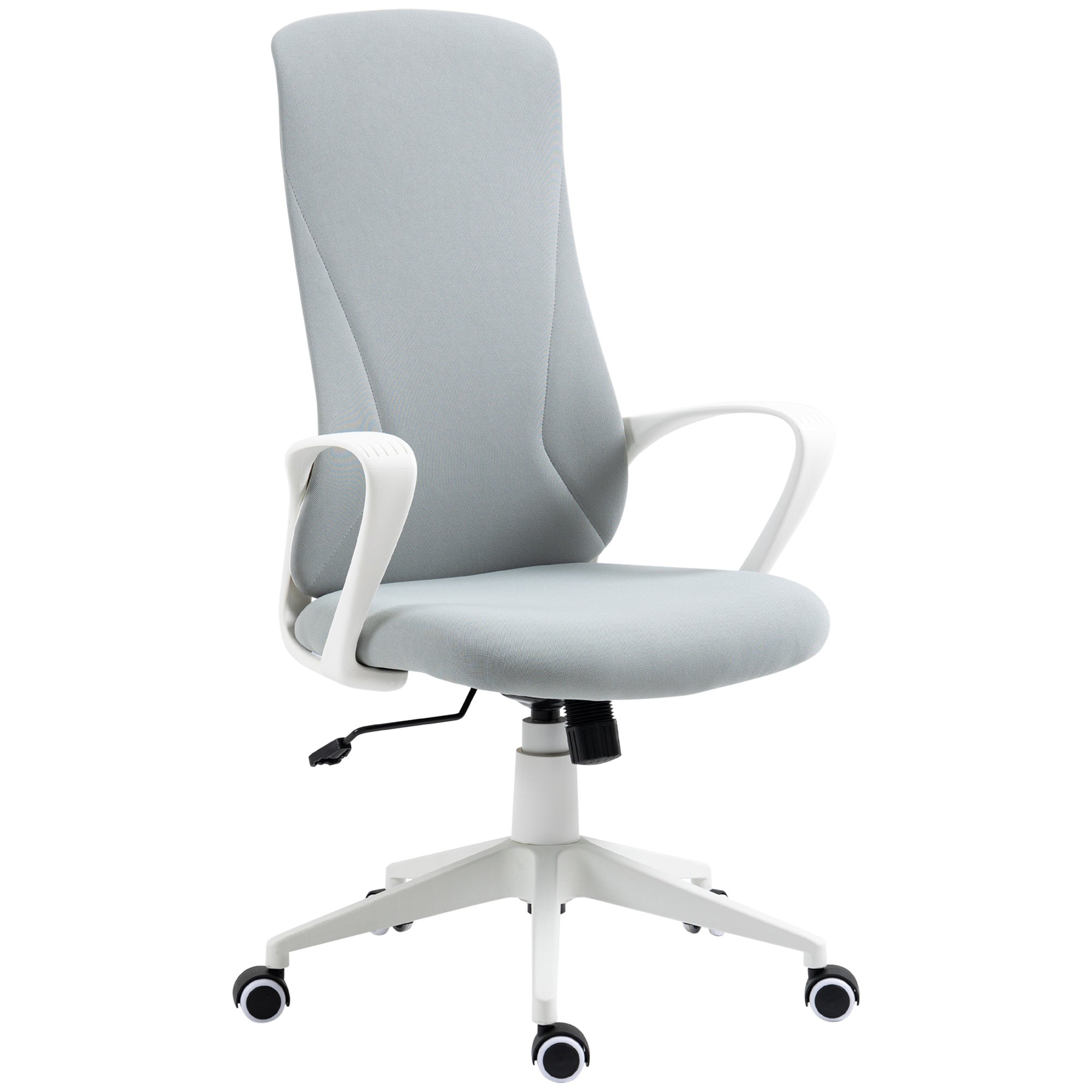 Vinsetto High Back Office Chair, Fabric Desk Chair with Armrests, Adjustable Height, Swivel Wheels, Light Grey - North Peak Garden Furniture