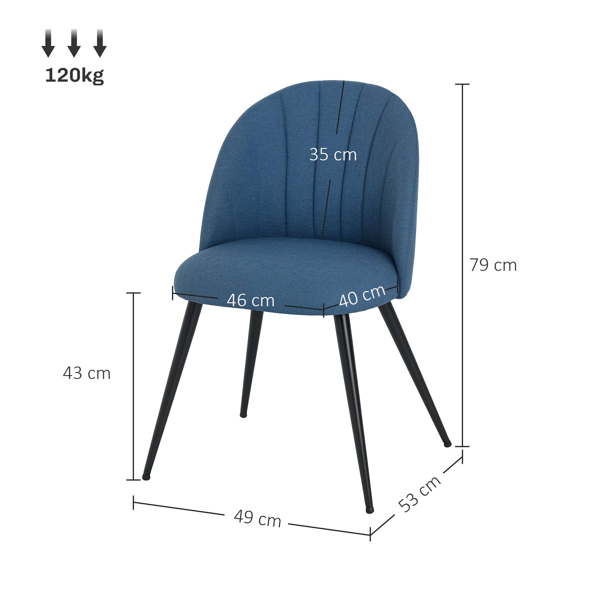 HOMCOM Velvet Dining Chairs Set of 2, Modern Upholstered Kitchen Chairs with Metal Legs, Shell Backrest and Padded Seat for Dining Room, Bedroom, Living Room, Vanity, Blue - North Peak Garden Furniture