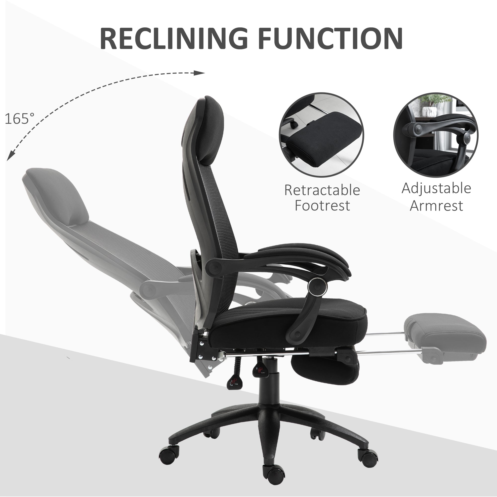Vinsetto Office Chair with Footrest,High Back Swivel Desk Chair with Adjustable Height and Headrest for Home Office, Black - North Peak Garden Furniture