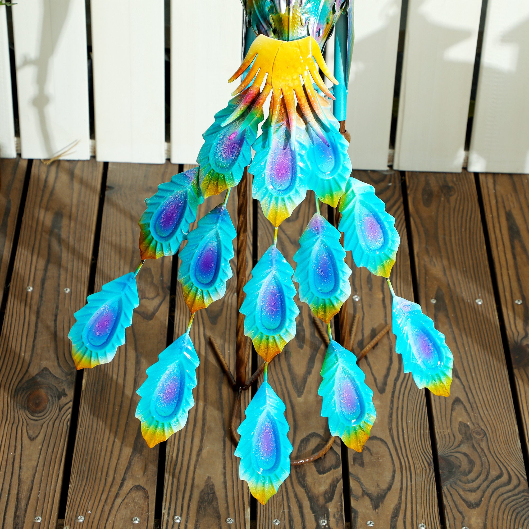 Outsunny Peacock Garden Statue, Standing Garden Ornament, Metal Garden Gift with Stakes for Patio Pond Landscape Decoration, Multi-Colour - North Peak Garden Furniture