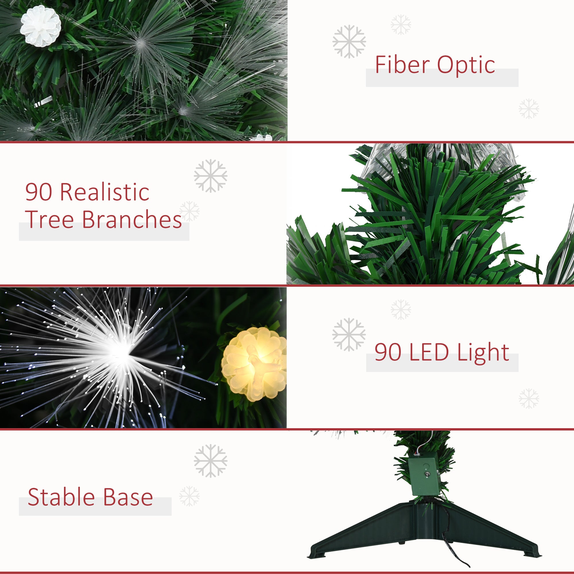HOMCOM 3ft White Light Artificial Christmas Tree w/ 90 LEDs Star Topper Tri-Base Full Bodied Seasonal Decoration Pre-Lit Home - North Peak Garden Furniture