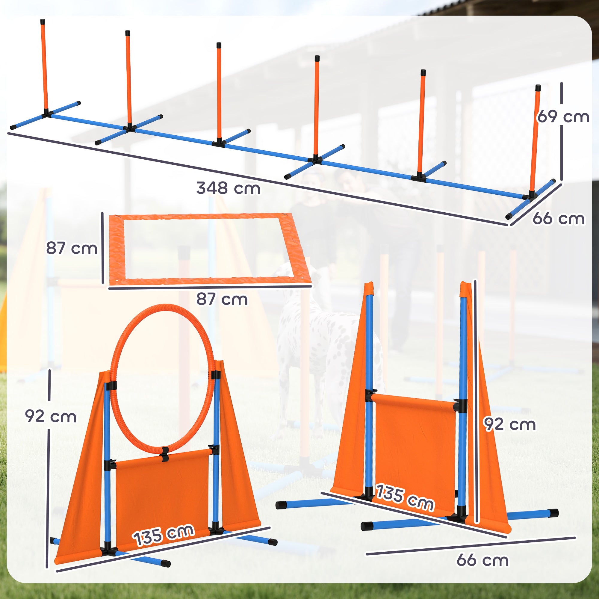 PawHut 6 Pieces Dog Agility Equipment Set with Weave Poles, Jump Ring and Hurdle, Pause Box and Carry Bag, Orange - North Peak Garden Furniture
