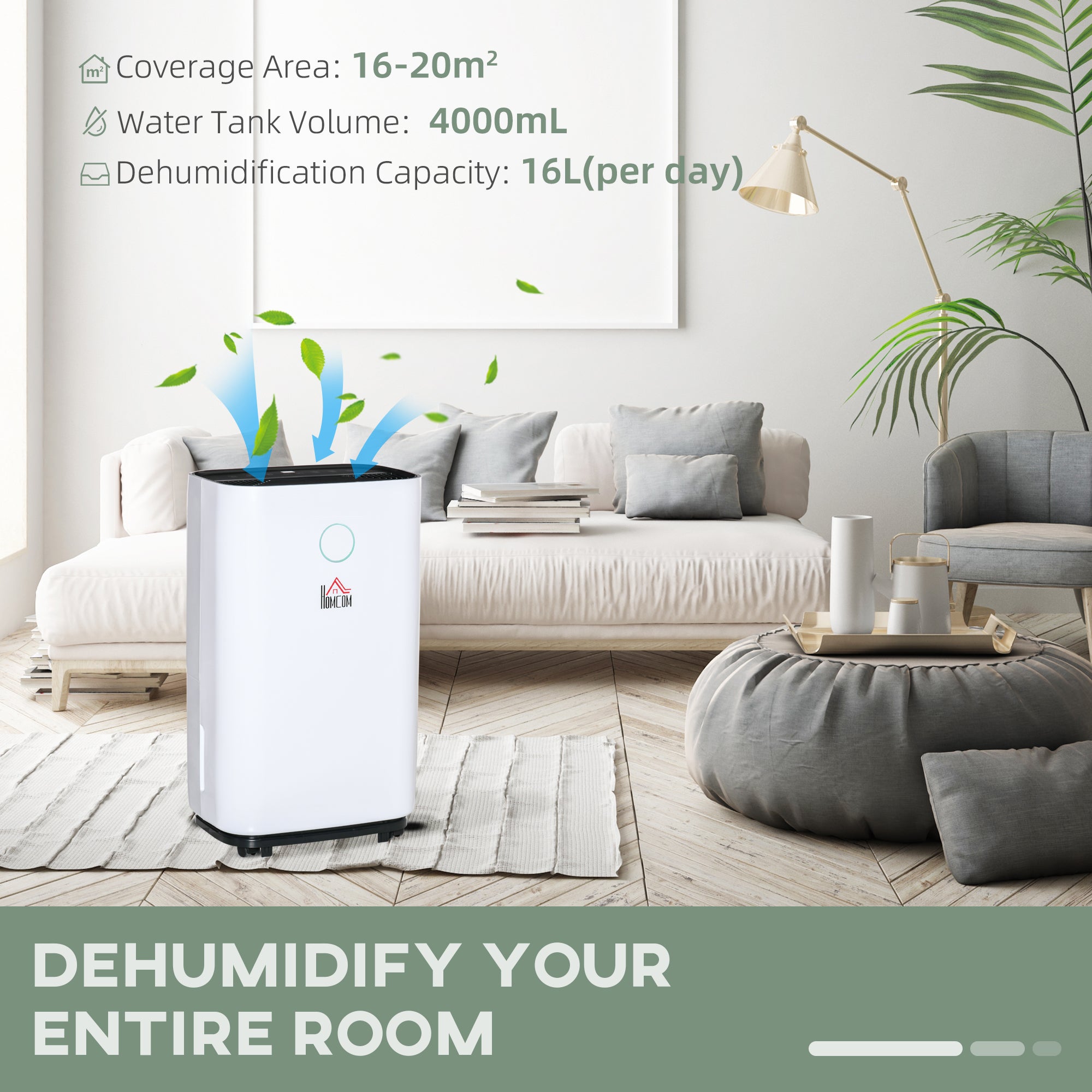 HOMCOM 20L/Day Portable Dehumidifier for Home, with LED Screen, Sleep Mode, 24H Timer, Electric Air Dehumidifier for Damp Laundry Bedroom Basement