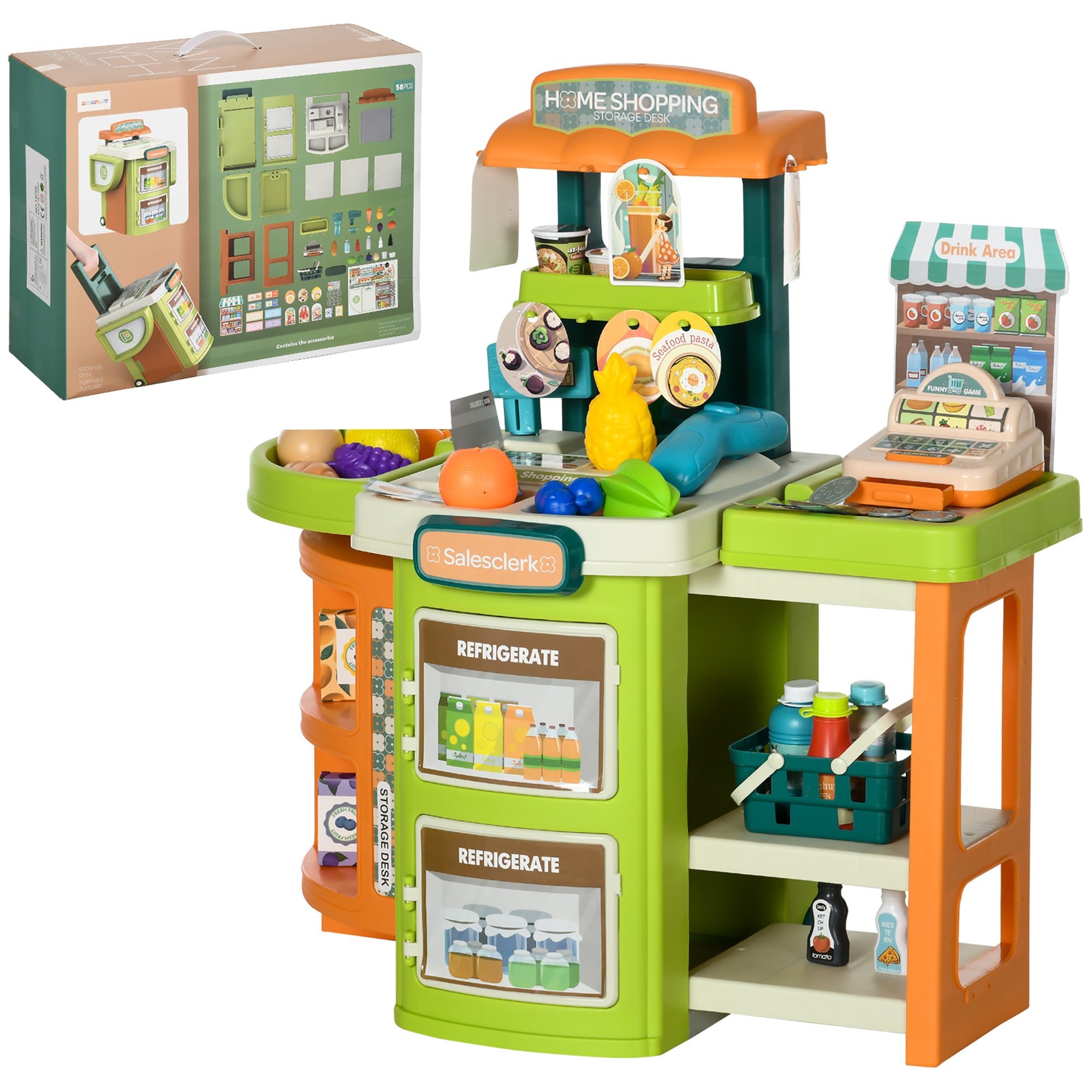 Aiyaplay Culinary Playset: Illuminated Kitchen Trolley with Realistic Sounds, Water Spritz & 49 Accessories for Budding Chefs, Multicoloured