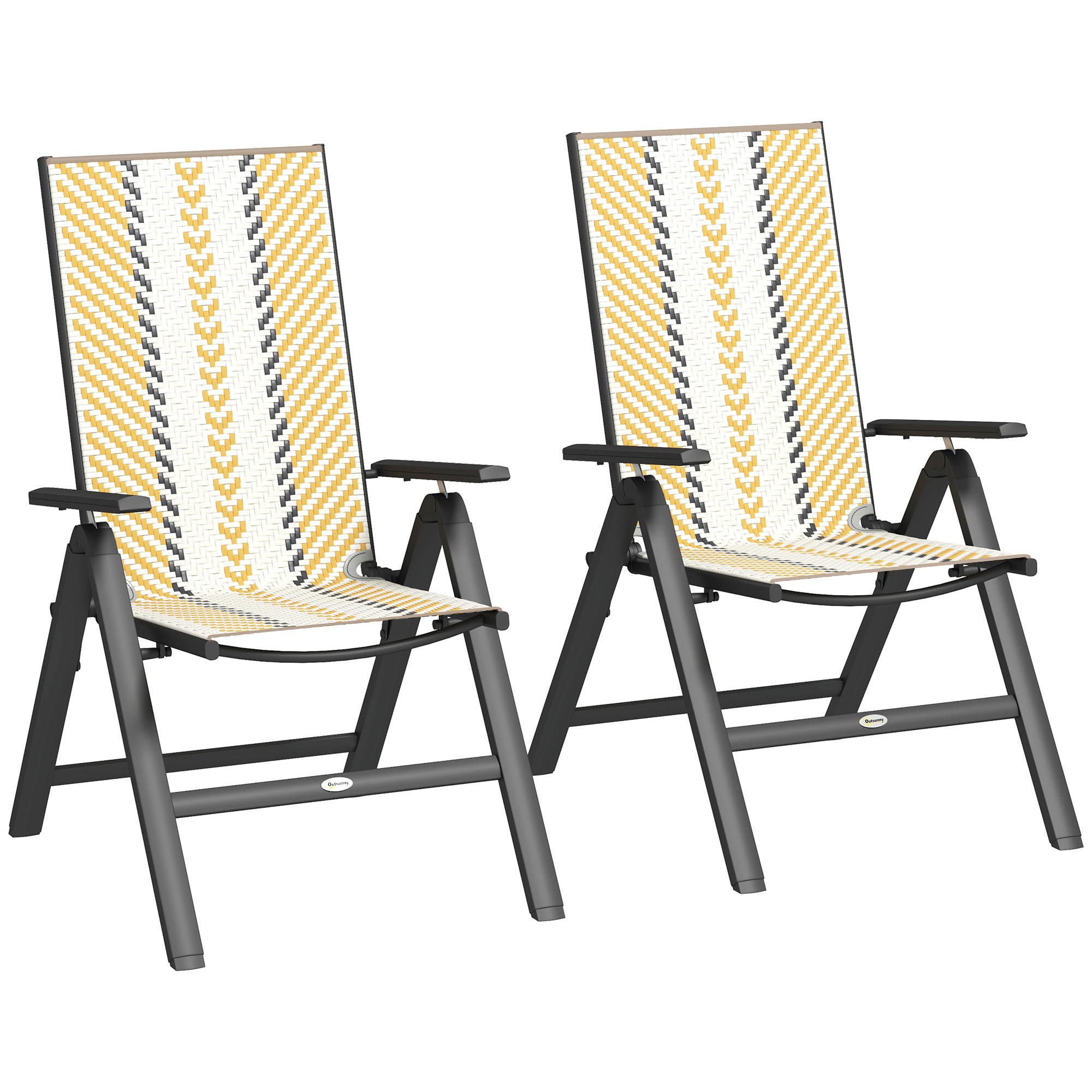 Outsunny Set of Two Rattan Reclining Garden Chairs - Multicolour - North Peak Garden Furniture