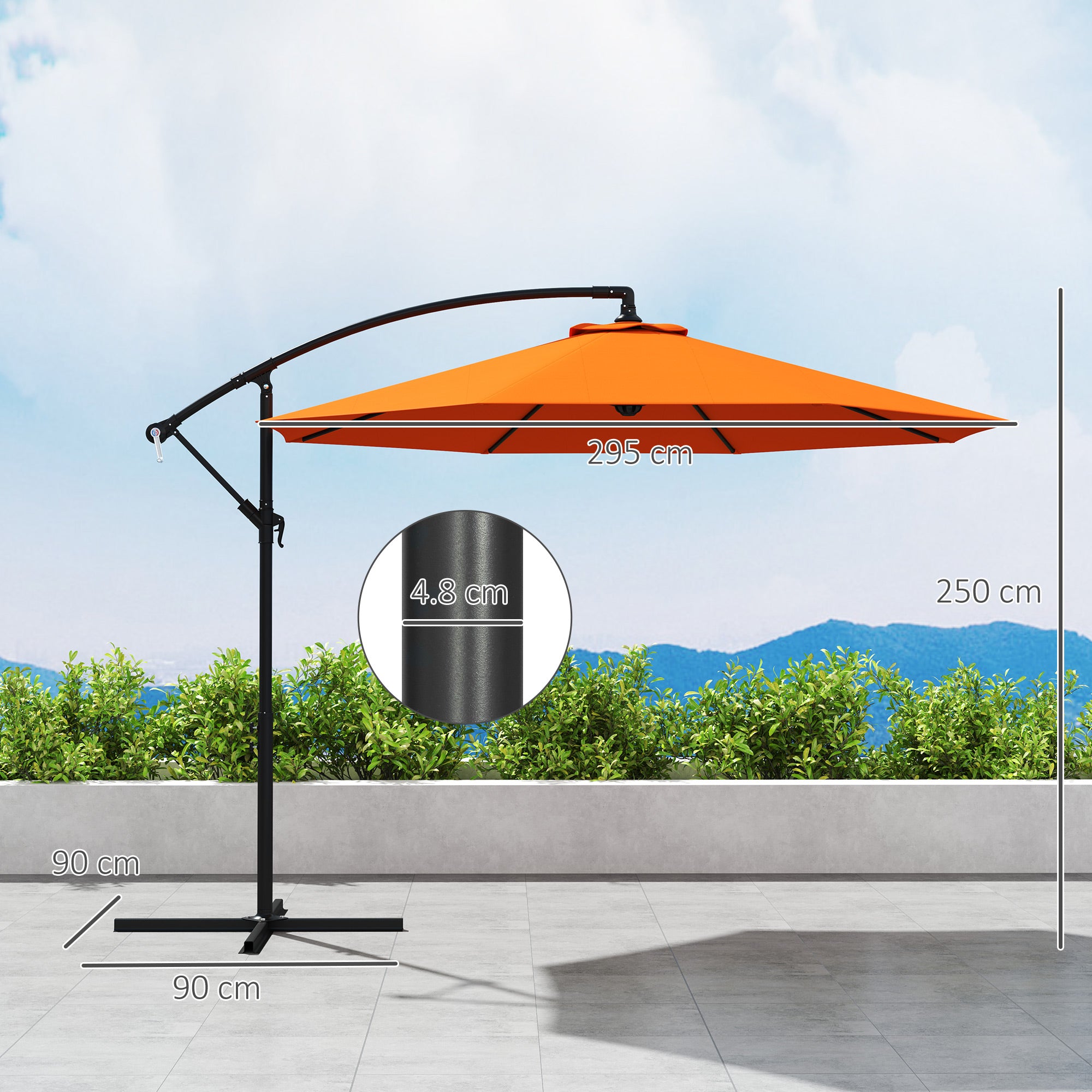 Outsunny 3(m) Overhanging Parasol, with Base - Orange - North Peak Garden Furniture