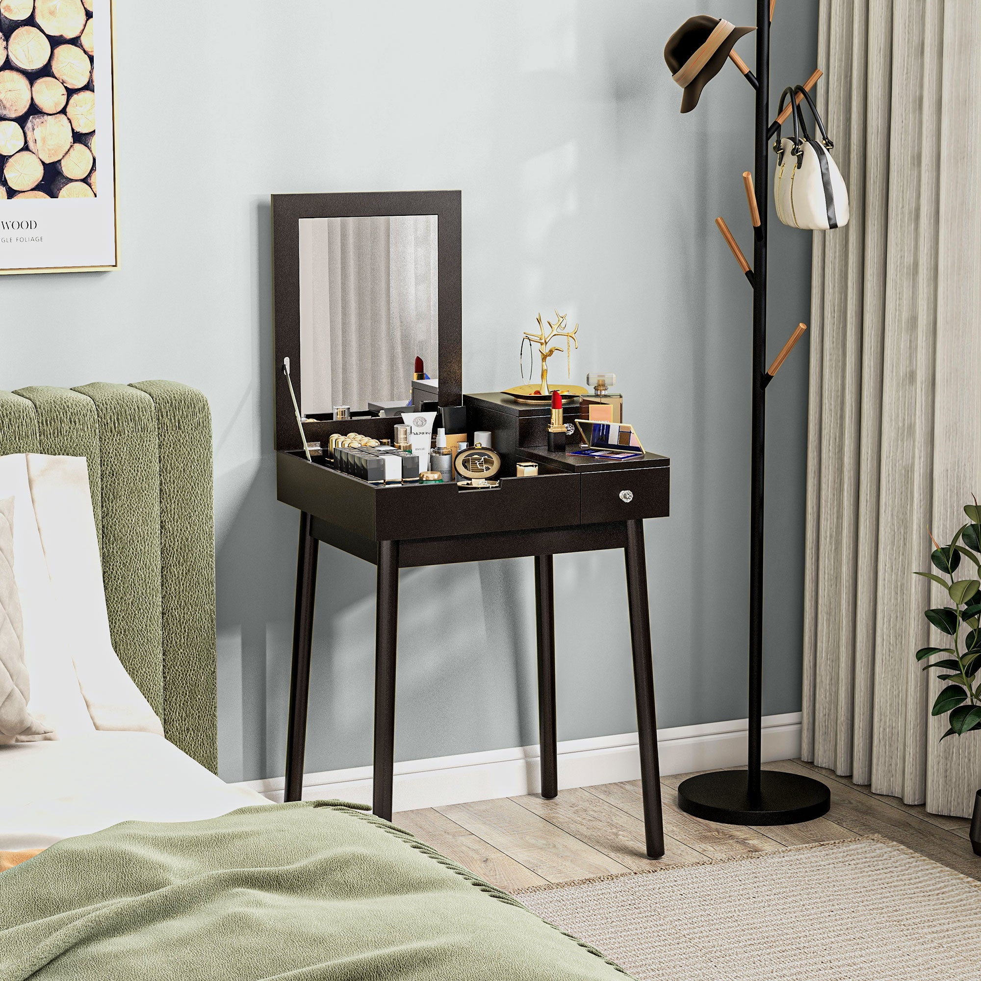 HOMCOM Dressing Table with Flip-up Mirror, Makeup Desk with 2 Drawers, Vanity Table Writing Desk for Bedroom Living Room, Black - North Peak Garden Furniture