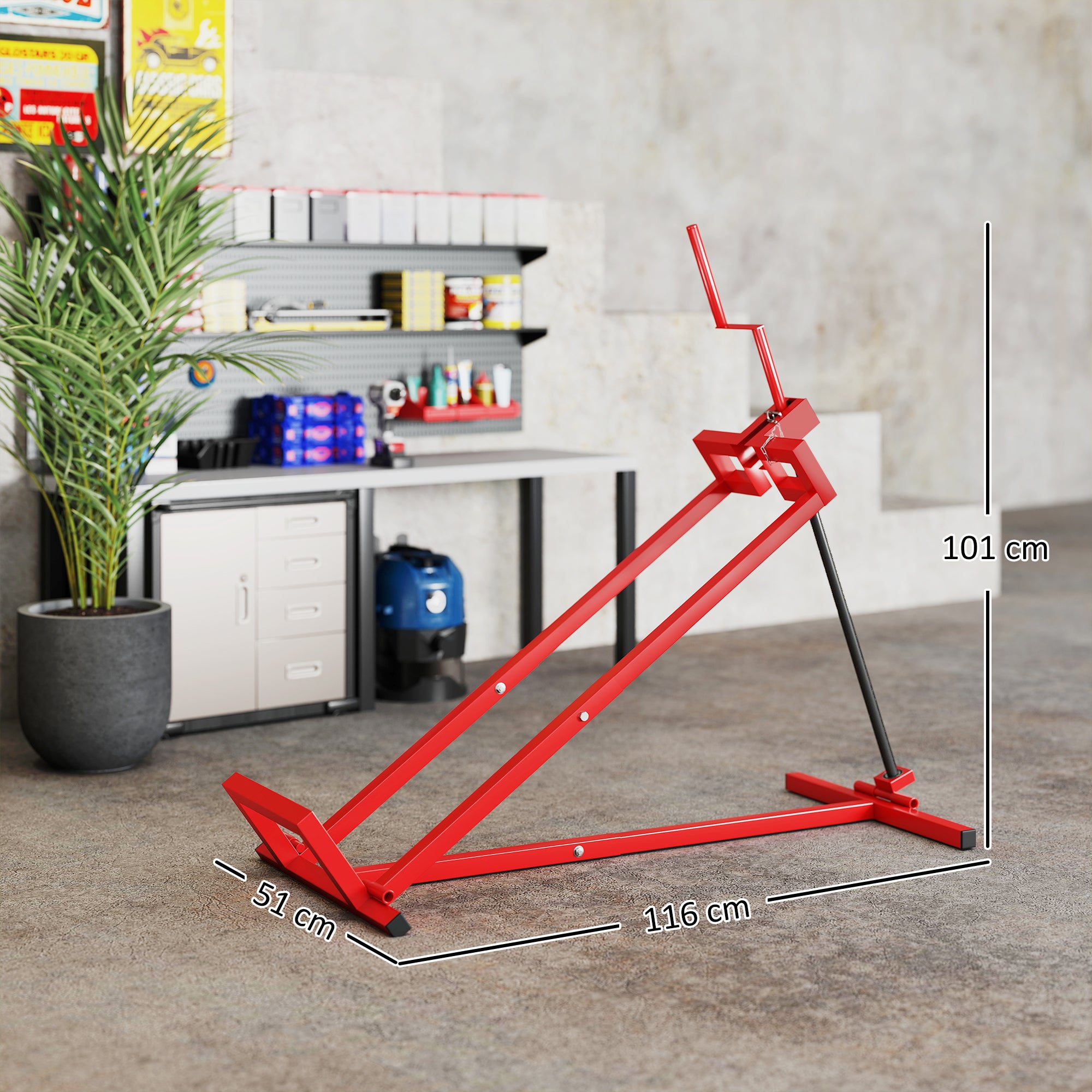 HOMCOM 400 kg Foldable Ride-On Mower Jack Lift, Adjustable Steel Lifting Device, for Lawn Mower, ATV, Red