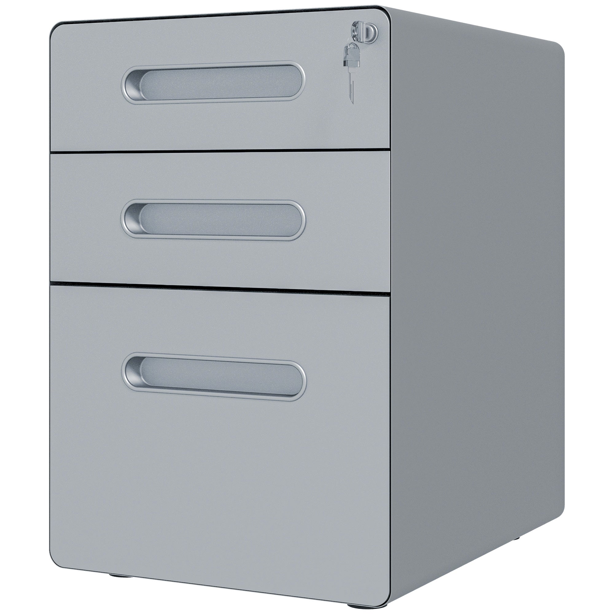 Vinsetto Lockable Cabinet, Rolling Filing Cabinet with 3 Drawers, Steel Office Drawer Unit for A4, Letter, Legal Sized Files