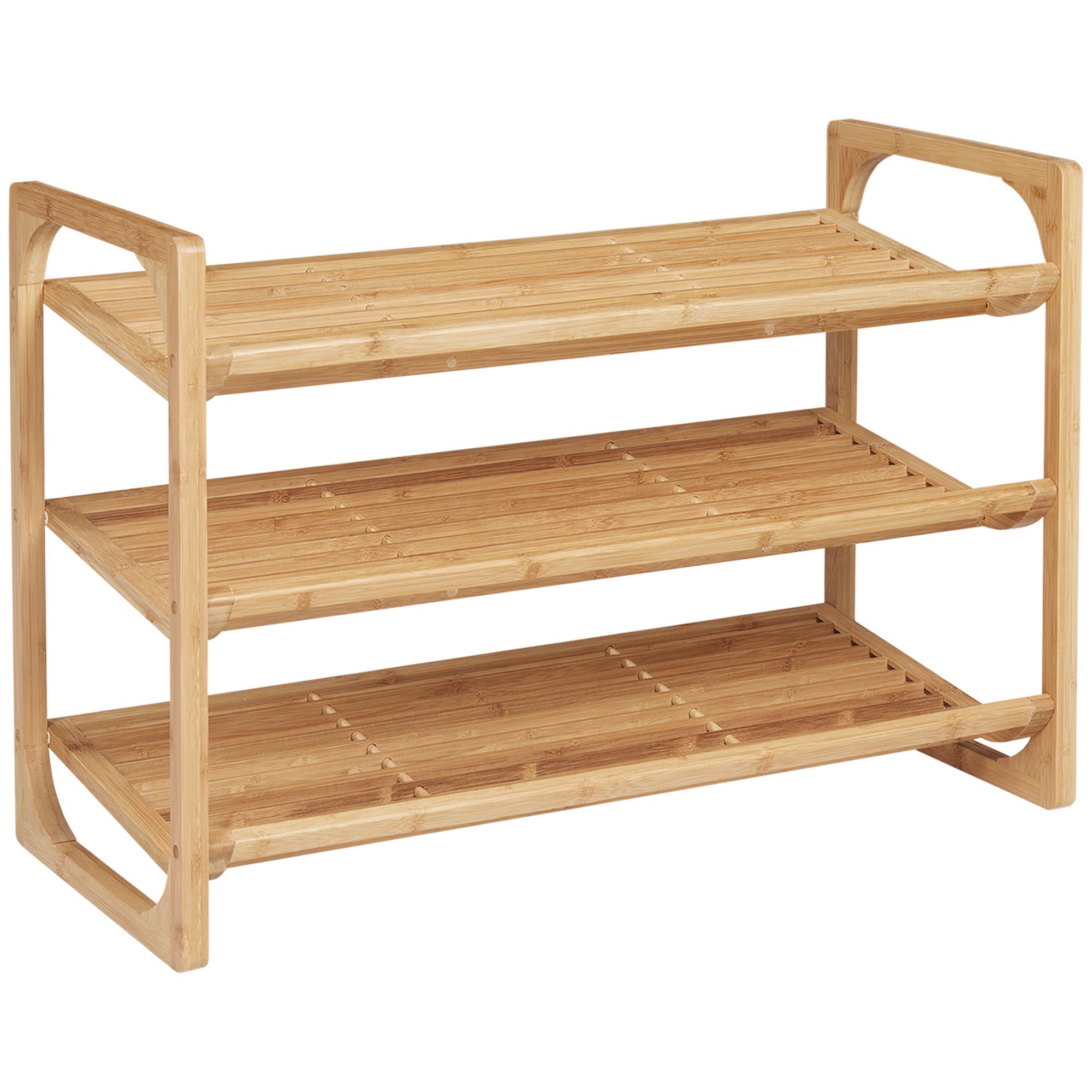 HOMCOM 3-Tier Shoe Rack, Bamboo Shoe Storage Organizer with Slatted Shelves, Free Standing Shoe Shelf Stand for 9 Pairs of Shoes for Entryway, Hallway, Natural - North Peak Garden Furniture
