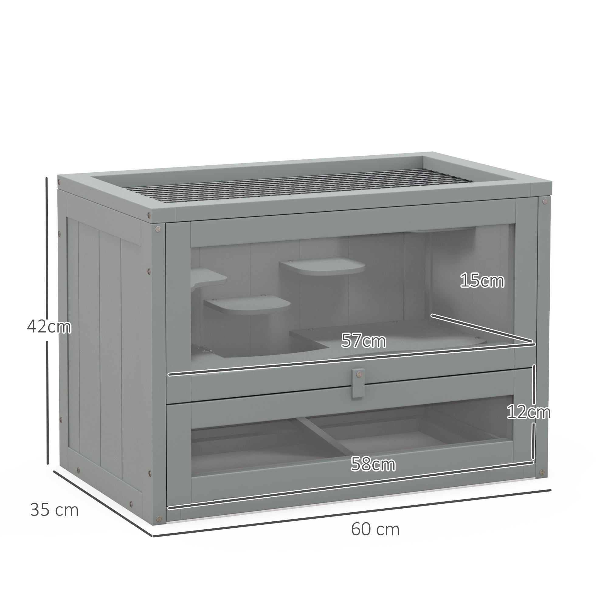 PawHut Wooden Hamster Cage Mouse Mice Rodent Small Animals Hutch Exercise Play House 60 x 35 x 42cm, Grey - North Peak Garden Furniture