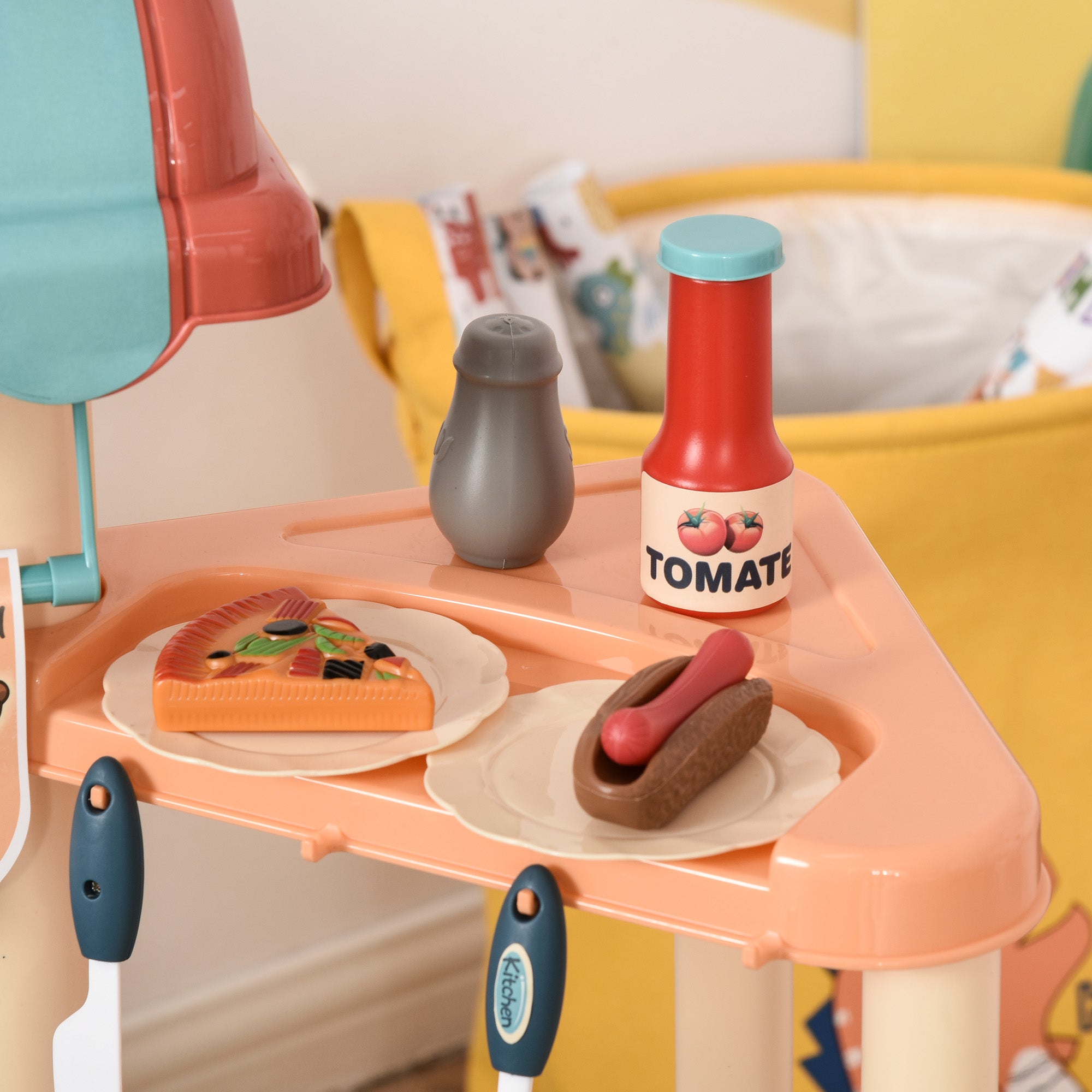 HOMCOM 50 Pcs Kids Kitchen Play set Fast Food Trolley Cart Pretend Playset Toys with Play Food Cashier Register Accessories Gift for Boys Girls Age 3-6 - North Peak Garden Furniture