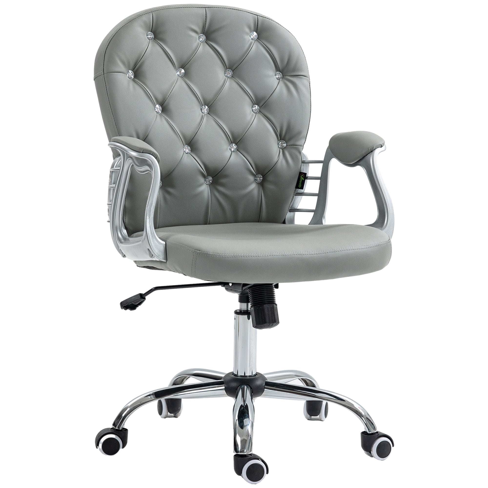Vinsetto Office Chair Ergonomic 360° Swivel PU Diamante Padded Base 5 Castor Wheels for Home Work Grey - North Peak Garden Furniture