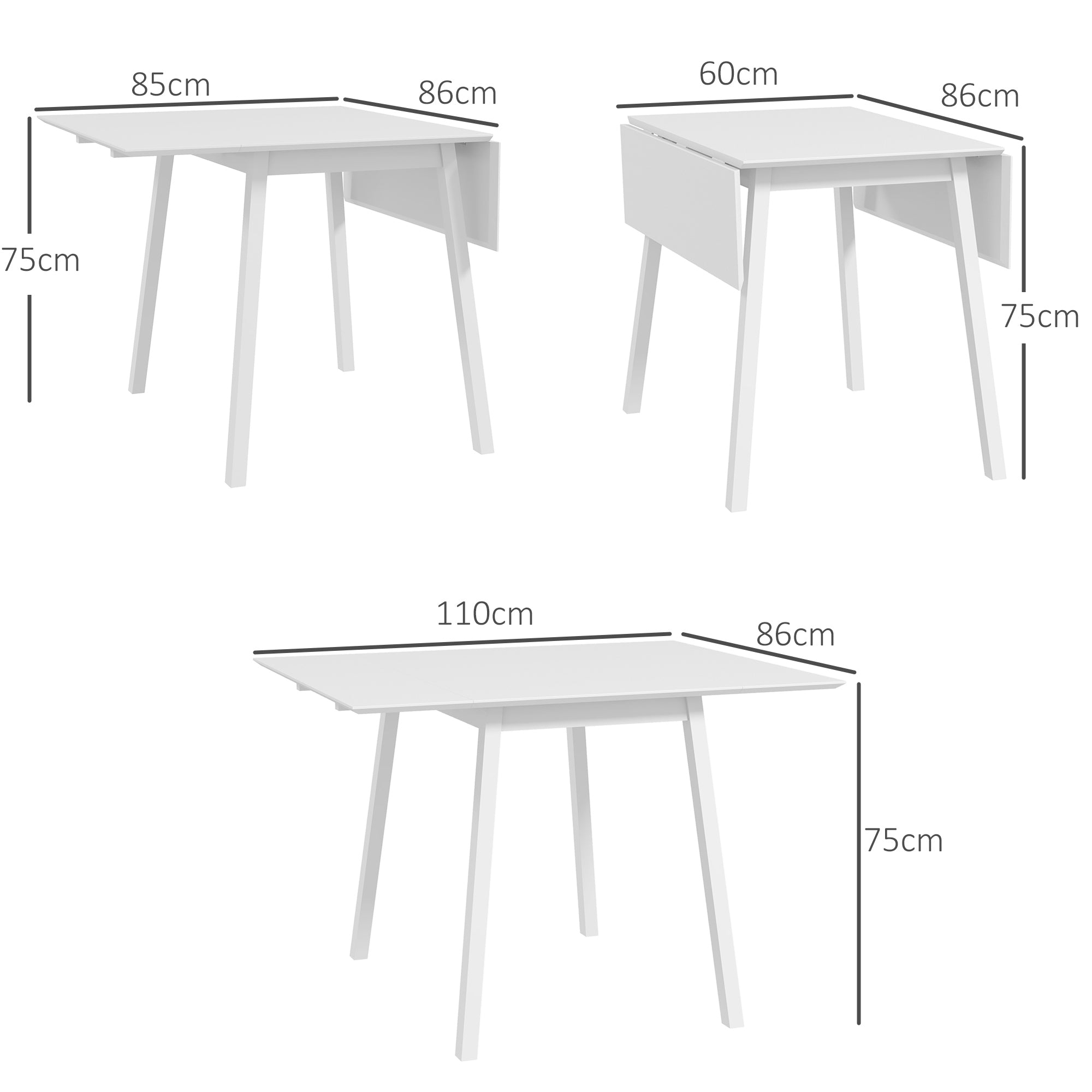 HOMCOM Solid Wood Folding Dining Table, Drop Leaf Table for 2-4 People, Rectangle Kitchen Table for Small Space, White - North Peak Garden Furniture