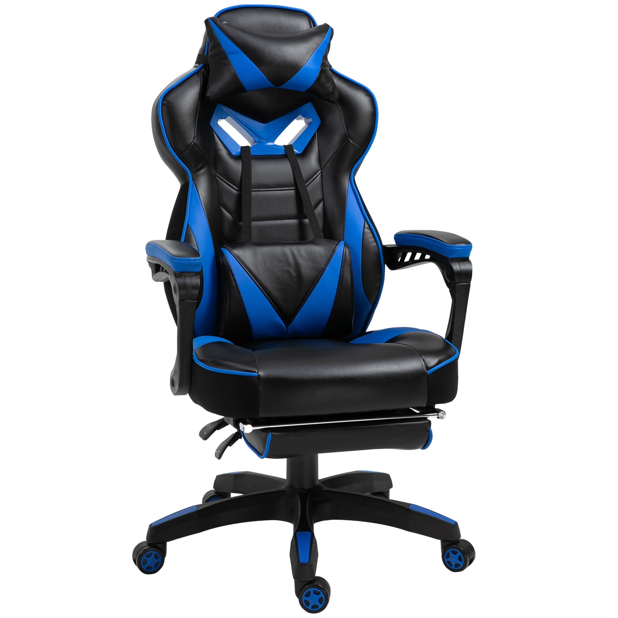 Vinsetto Faux Leather Reclining Gaming Chair, with Footrest - Blue/Black - North Peak Garden Furniture