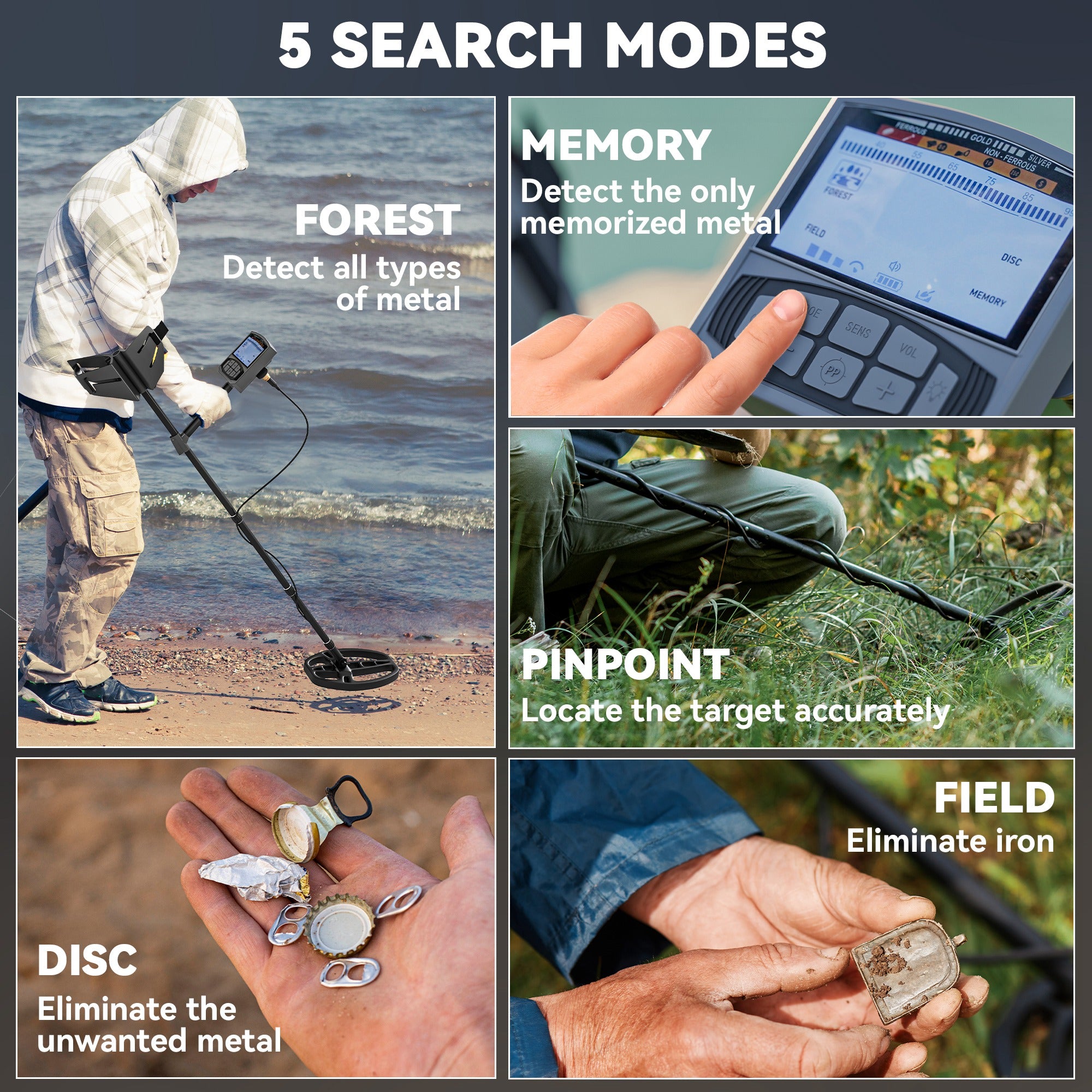 Outsunny Metal Detector for Adults and Beginners, Gold Detector with Higher Accuracy IP68 Waterproof Coil, 5 Professional Modes with Pinpoint & Memory Mode, Bigger Backlit LCD Display with DSP Chip - North Peak Garden Furniture