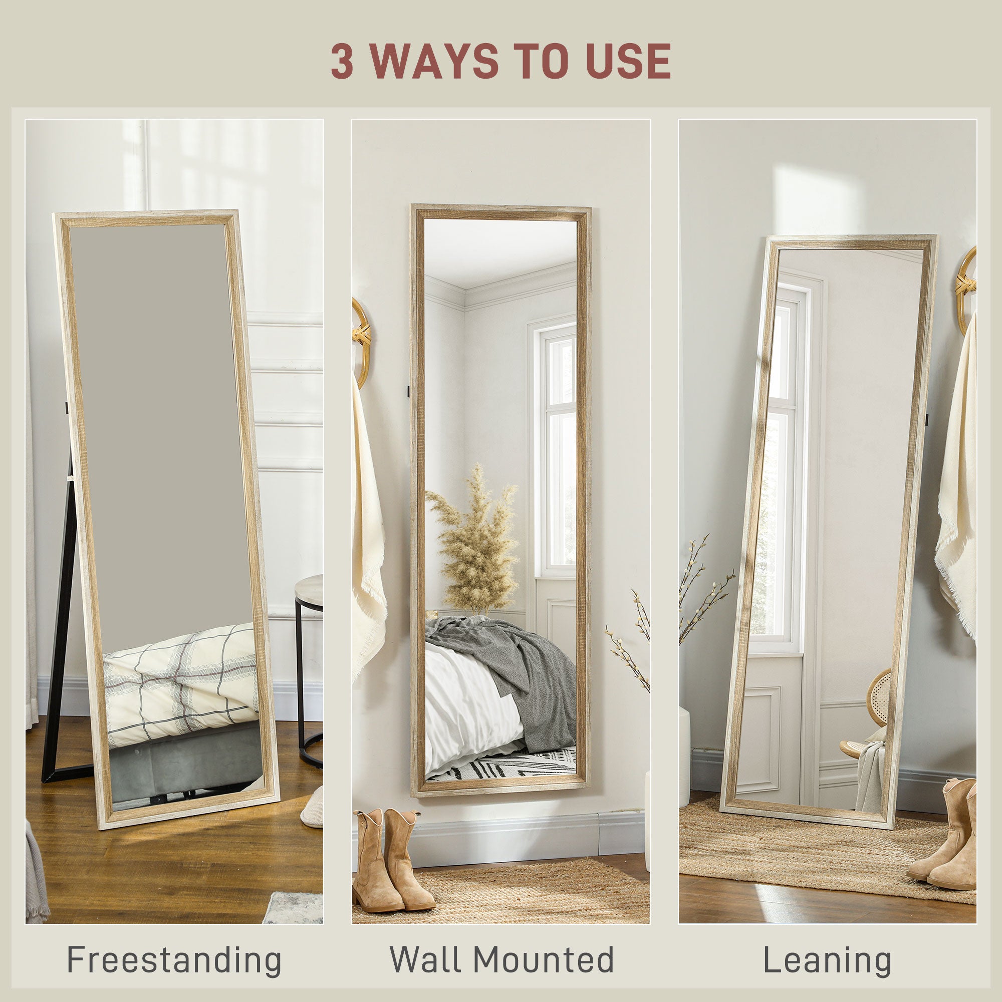 HOMCOM 162.6 cm Two-Tone Full Length Mirror - White/Oak-Tone - North Peak Garden Furniture