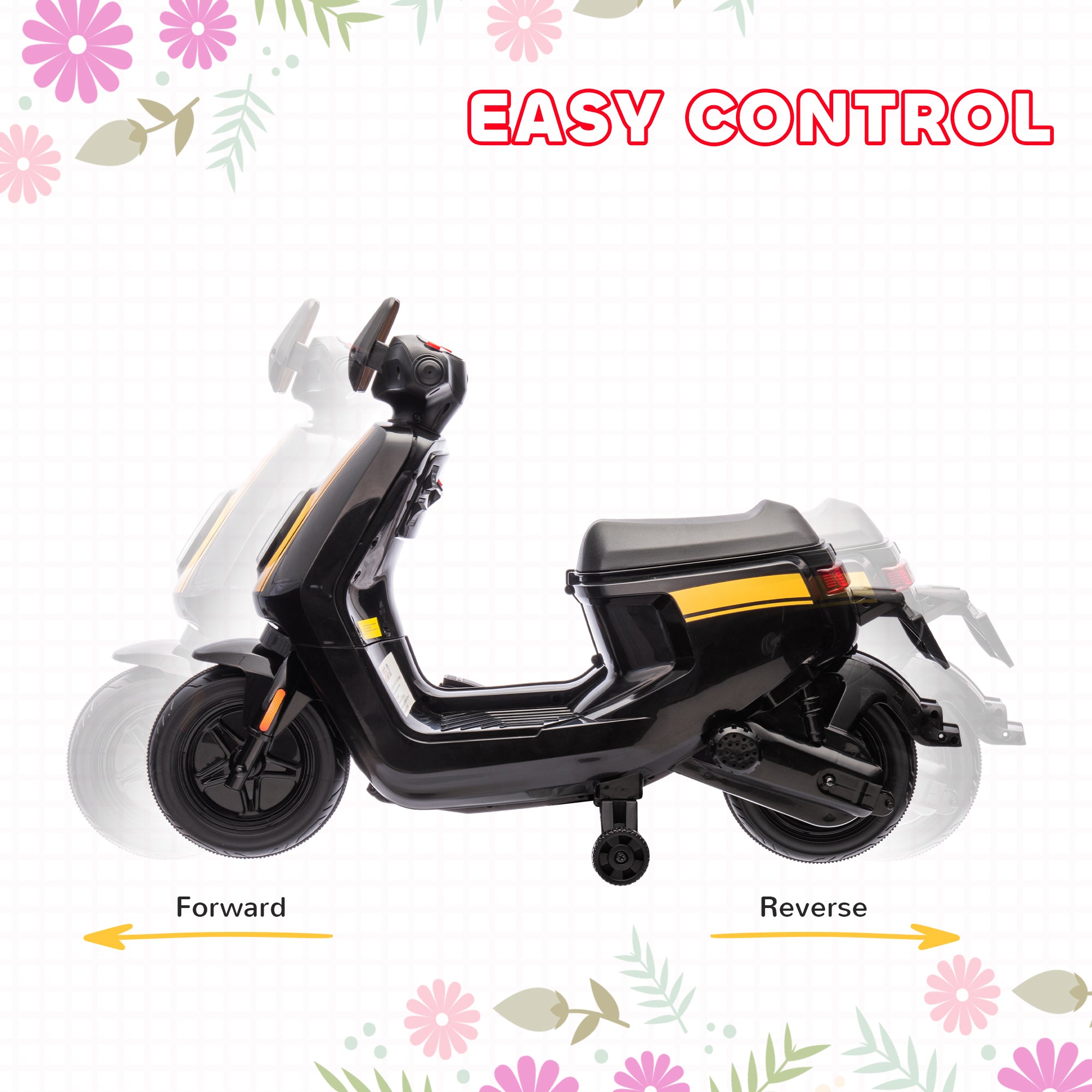 AIYAPLAY 6V Ride on Motorbike Kids Electric Motorbike w/ Headlight Music, Training Wheels, for Ages 18-36 Months - Black - North Peak Garden Furniture