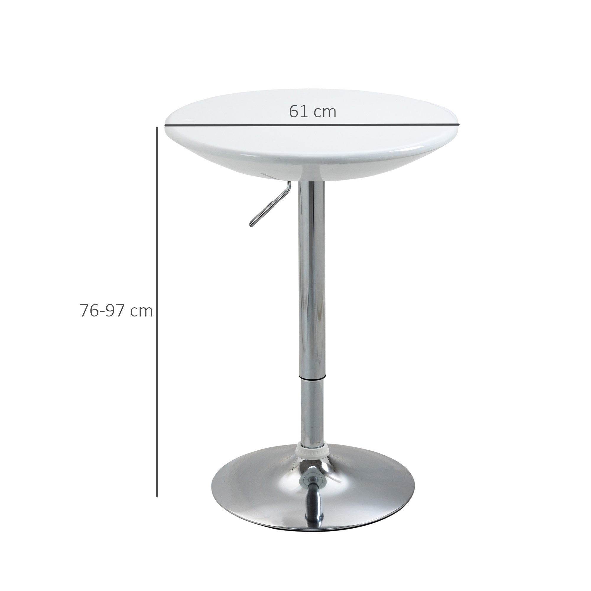 HOMCOM Modern Round Bar Table Adjustable Height Home Pub Bistro Desk Swivel Painted Top with Silver Steel Leg and Base, White - North Peak Garden Furniture