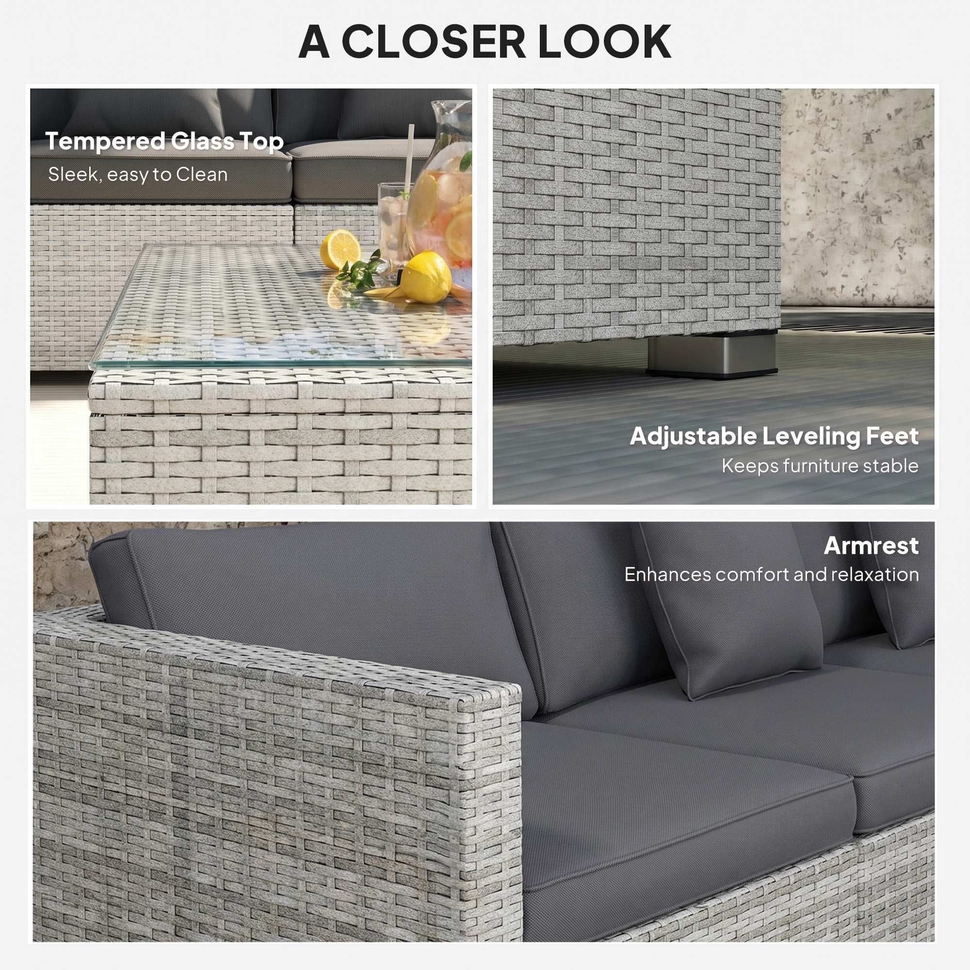 Outsunny 6 Pieces Rattan Corner Sofa Set - Mixed Grey