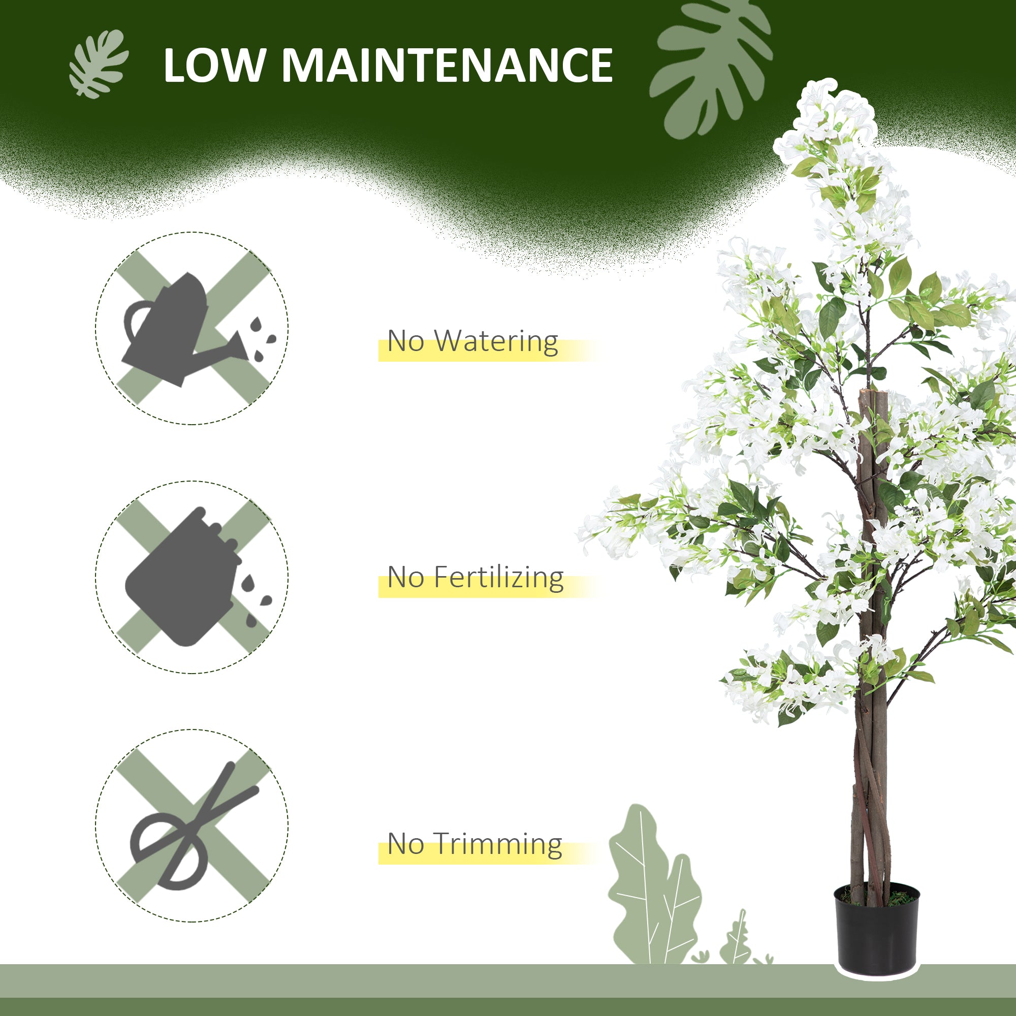 HOMCOM Artificial Plants Honeysuckle Flower in Pot Fake Plants with Curved Boots for Indoor Outdoor 15x15x150cm Set of 2 White - North Peak Garden Furniture
