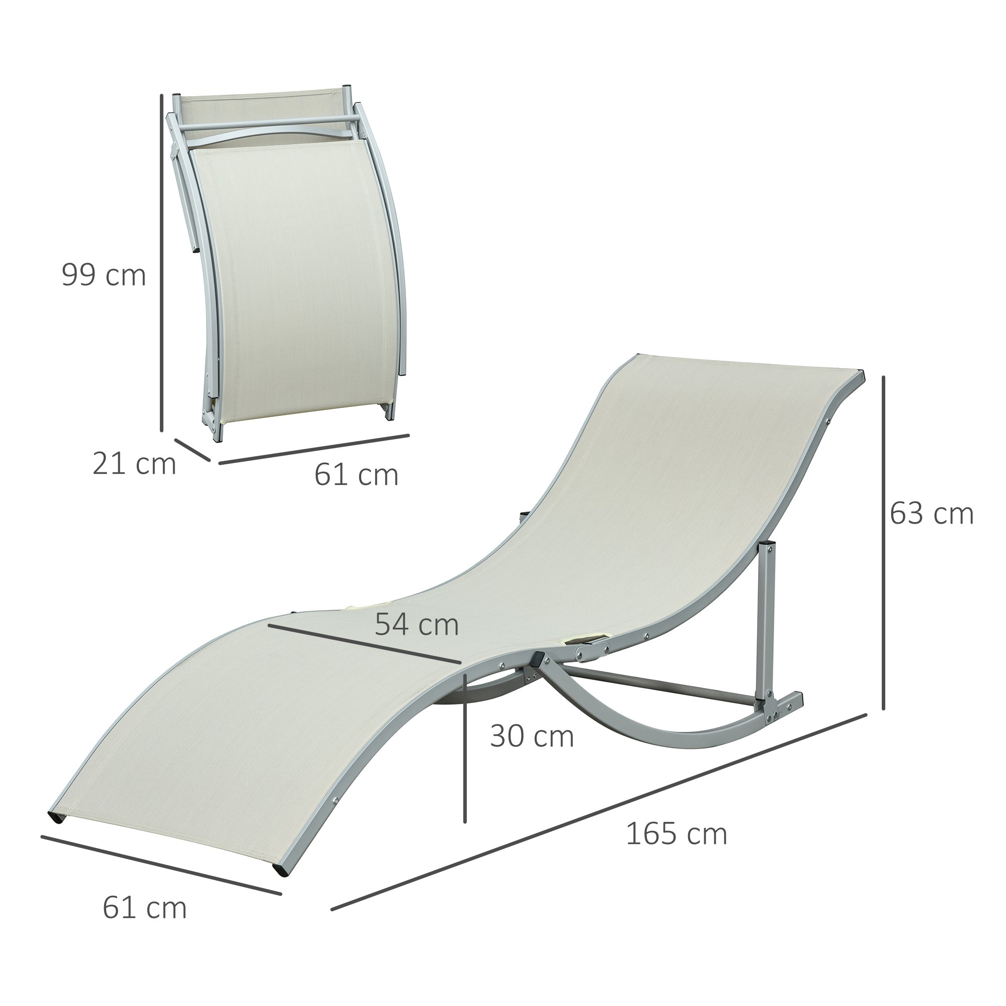 Outsunny Set of 2 S-shaped Foldable Lounge Chair Sun Lounger Reclining Outdoor Chair for Patio Beach Garden, Beige