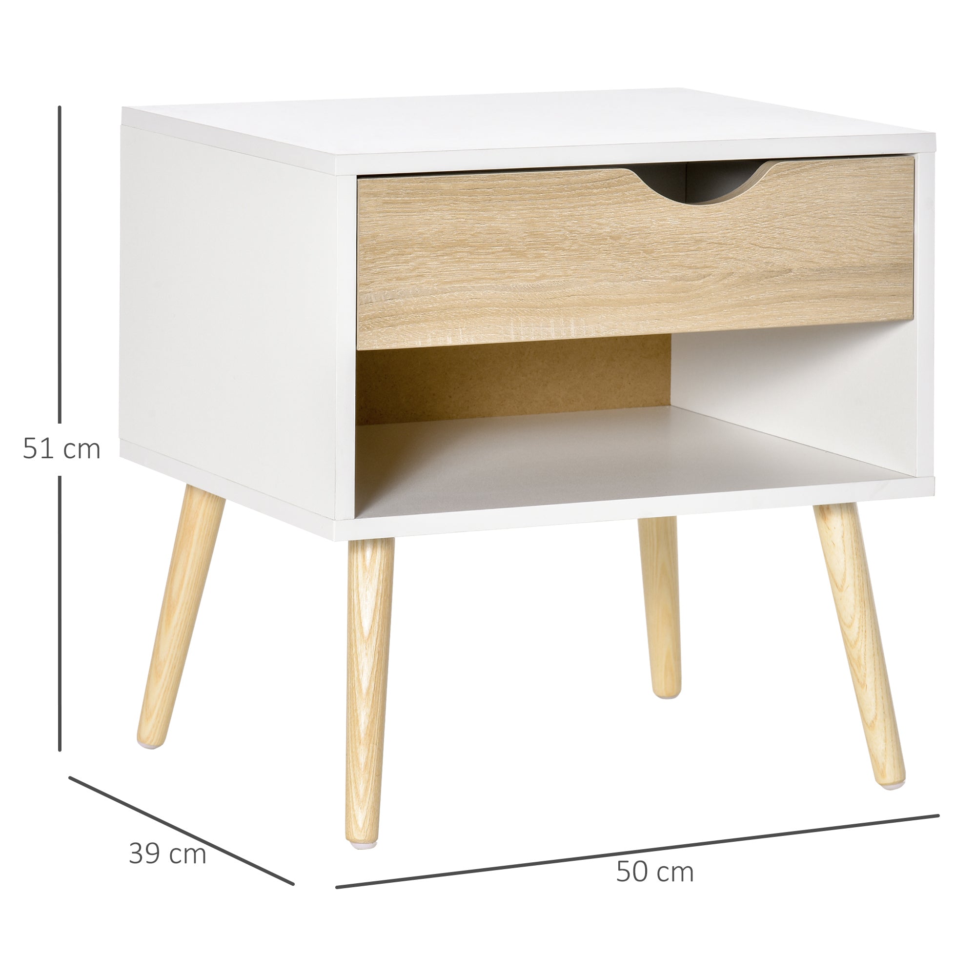HOMCOM Bedside Table with Drawer and Shelf, Modern Nightstand, End Table for Bedroom, Living Room, White - North Peak Garden Furniture