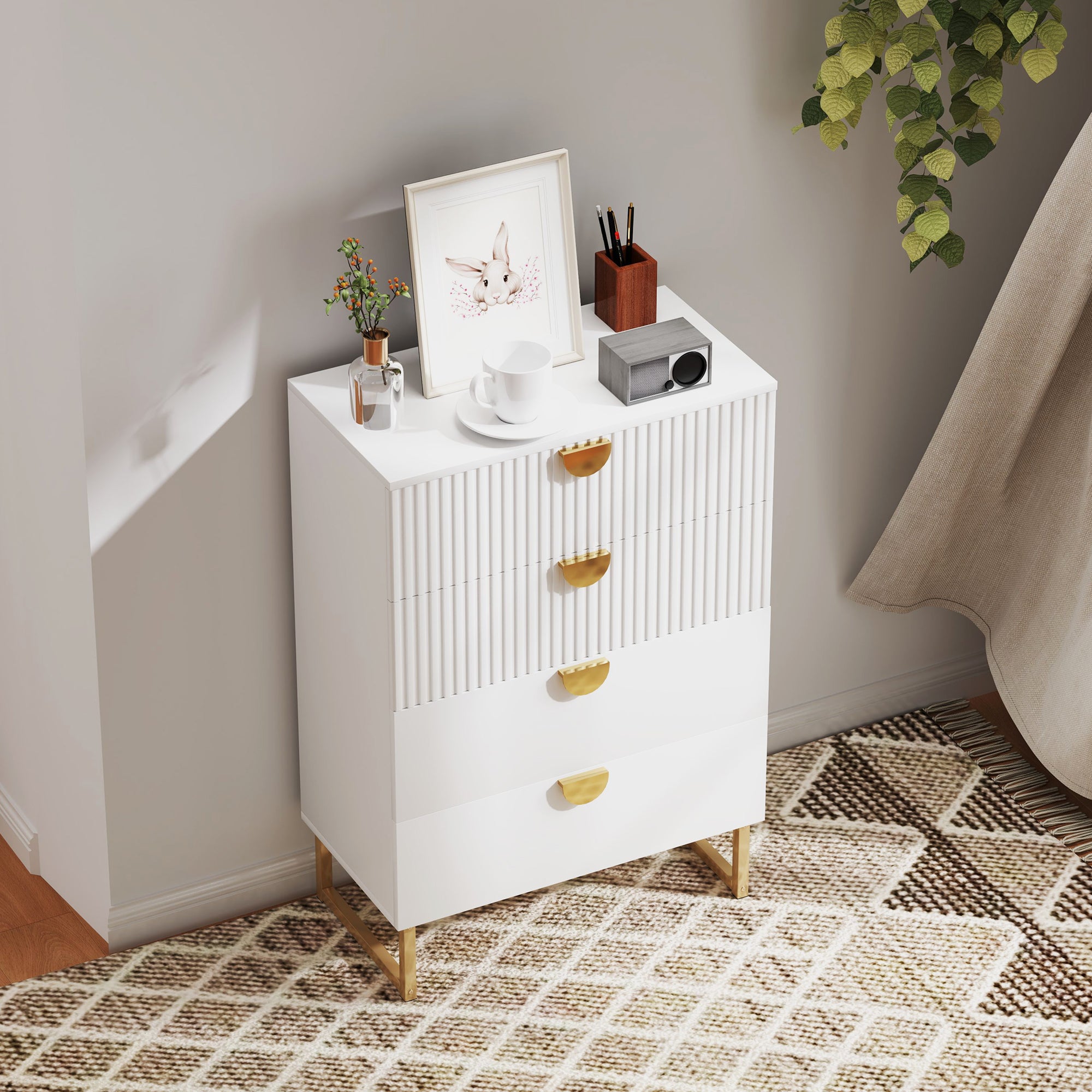 HOMCOM Elegant Chest of Four Drawers - White - North Peak Garden Furniture
